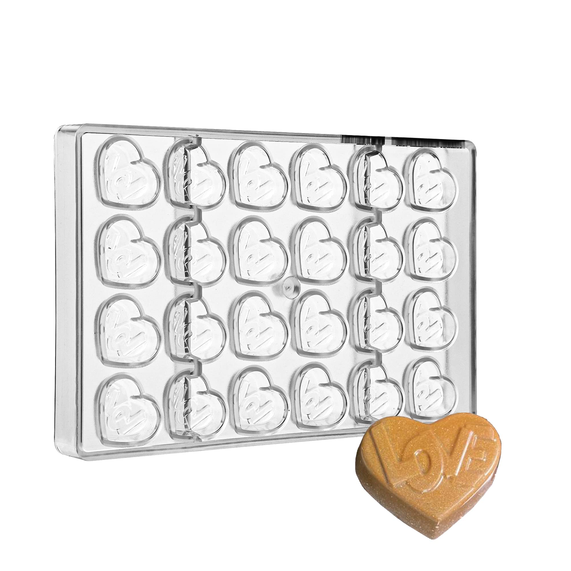 Greyas Cm 3841 Louis Amado Clear Polycarbonate Chocolate Mold Candy Mould With 24 Love-Heart Cavities, Each 38Mm X 32Mm X 11.4Mm