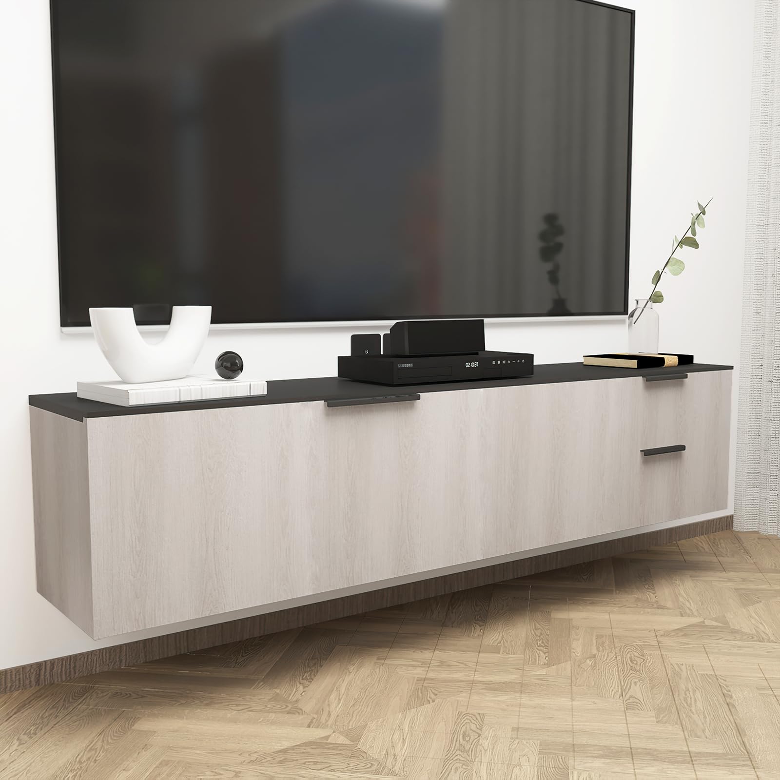 TOTIO Off-White Wood Grain Contact Paper Oak Textured Peel and Stick Wallpaper Roll 16x354in Air Guide Slot Design Matte Thicken