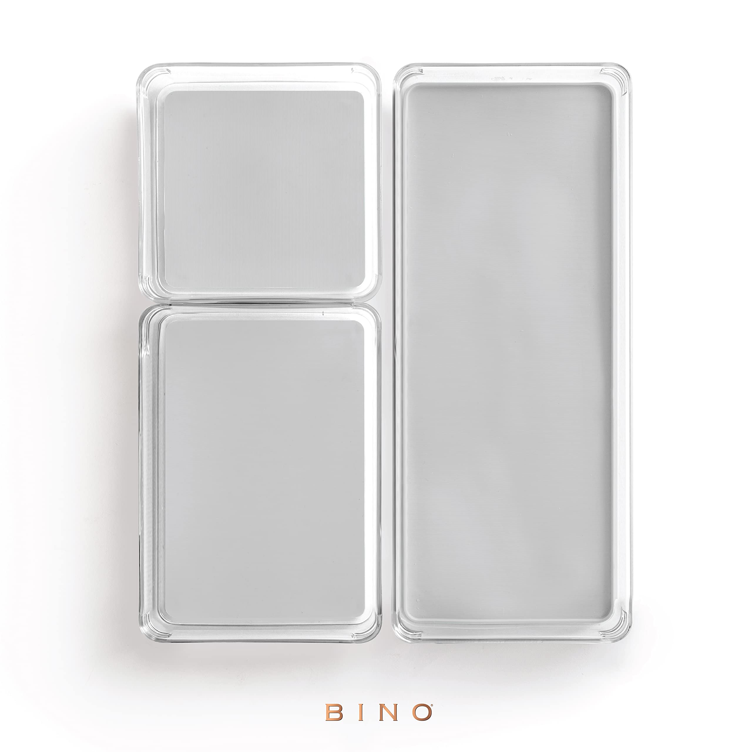 BINO | 3-Piece Drawer Organizer Bin Set - Grey, Large | THE MODULAR+ | Multi-Purpose Storage | Soft-Grip Lining and Non-Slip Rub