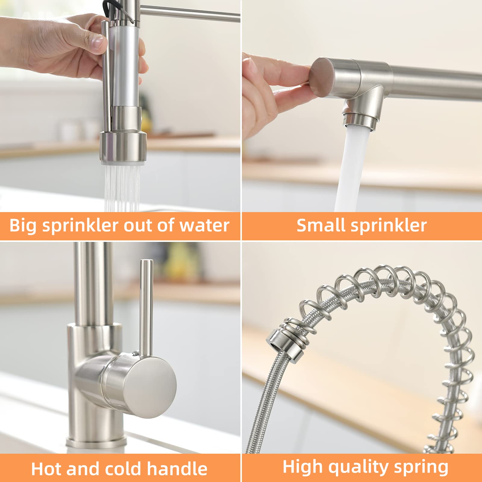 AIMADI Kitchen Faucet with Pull Down Sprayer Commercial Single Handle High Arc Stainless Steel Brushed Nickel Kitchen Sink Faucet