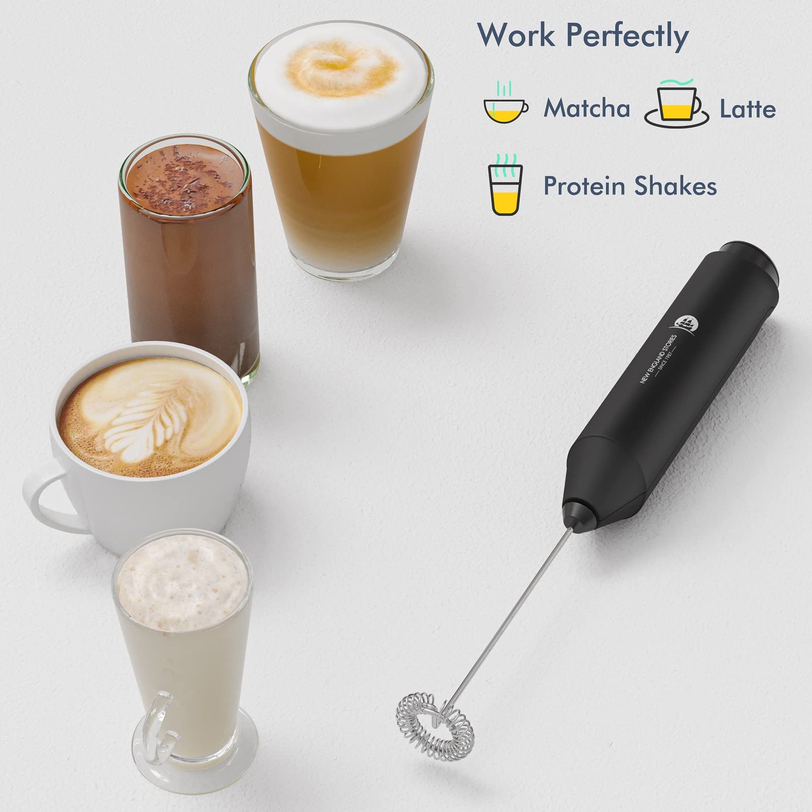 Powerful Milk Frother Wand - Mini Handheld Milk Frother With Stainless Steel Whisk - Battery-Powered Drink Mixer For Coffee, Lat