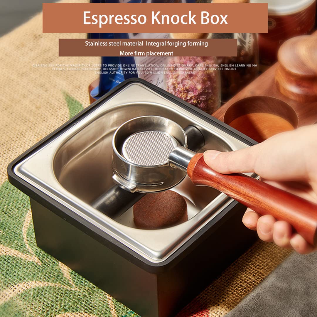 Coffee Knock Box, Stainless Steel Dump Bin Espresso Knock Box For Coffee Grounds With Removable Non-Slip Base Shock-Absorbent Fo