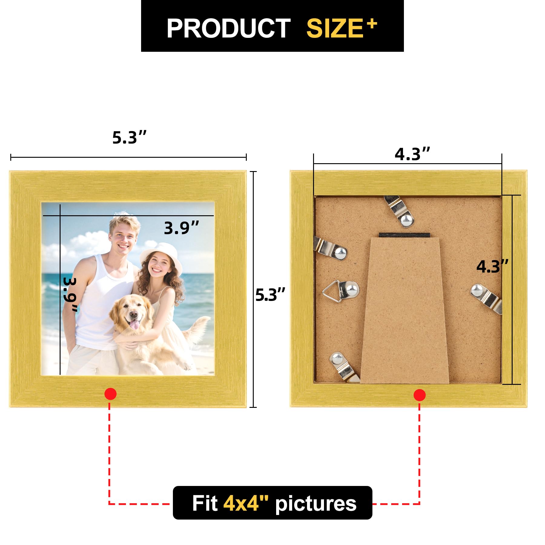TOFOREVO Picture Frames 4x4 Set of 2 Distressed Gold Wood Grain Photo Frame for Gallery Wall Mounting or Tabletop Display