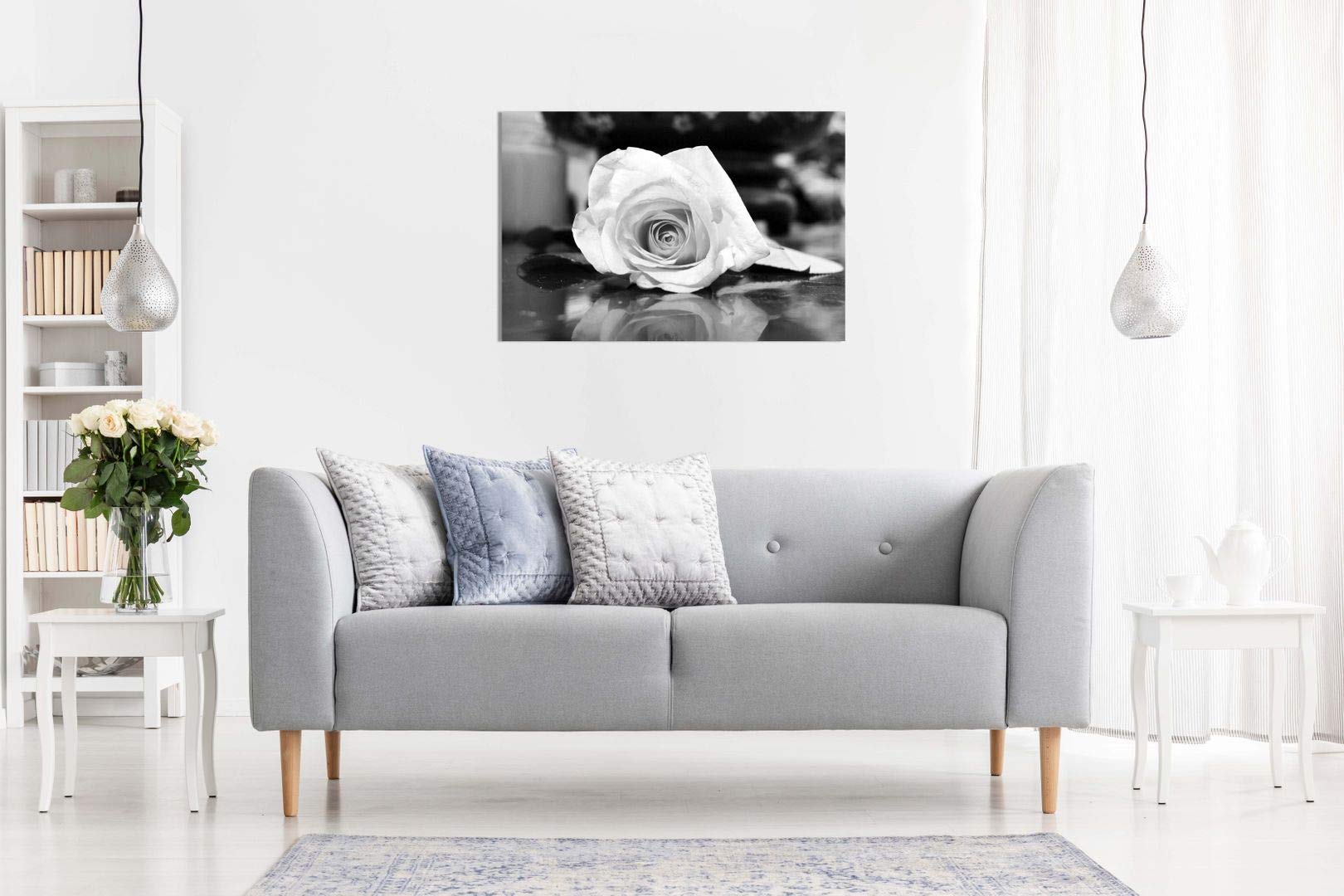 Black & White Rose Canvas Wall Art Picture Print (30X20In)