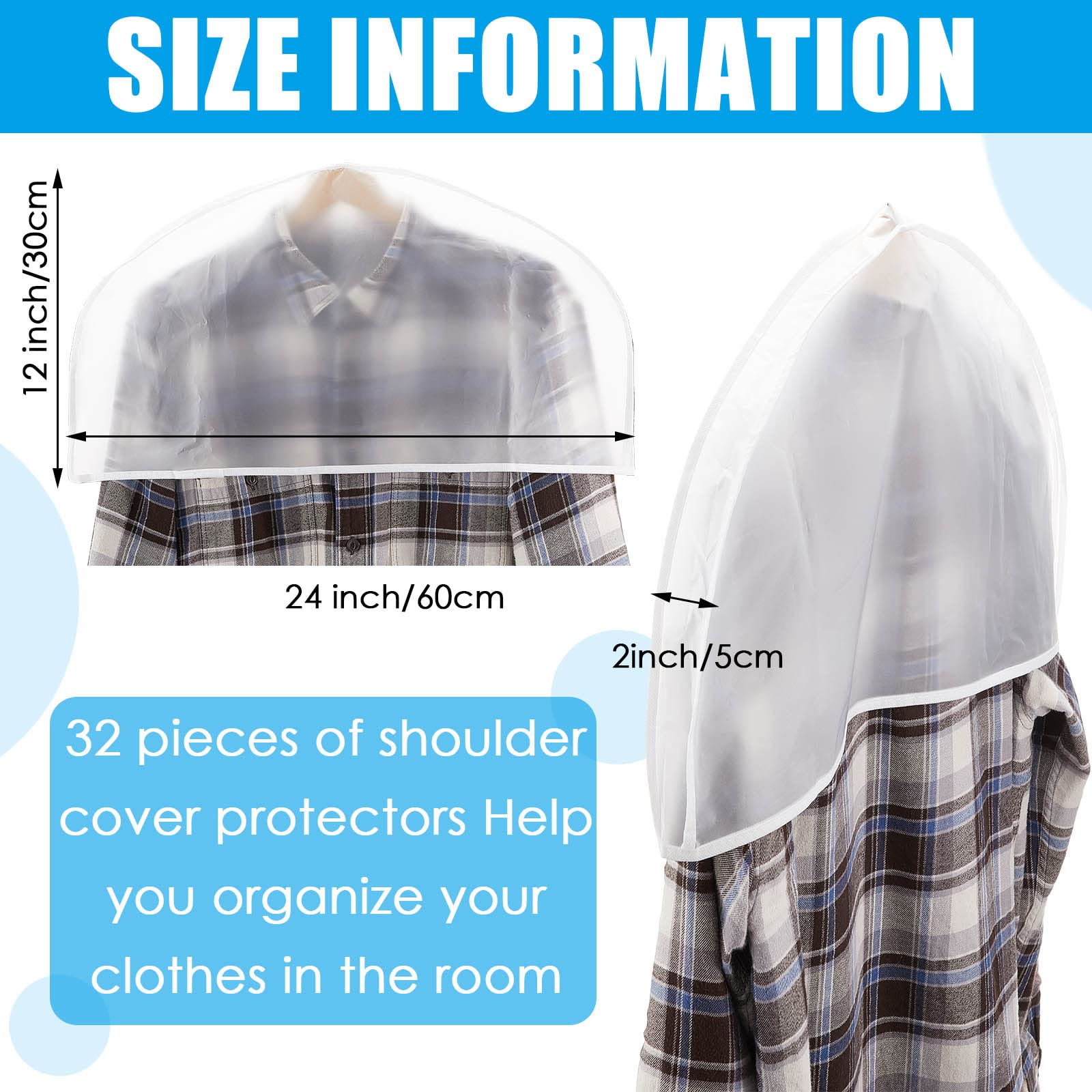 Patelai 32 Pieces Shoulder Covers 24 X 12 X 2 Inches Garment Covers Clothes Covers For Hanging Clothes For Closet Storage Suit,