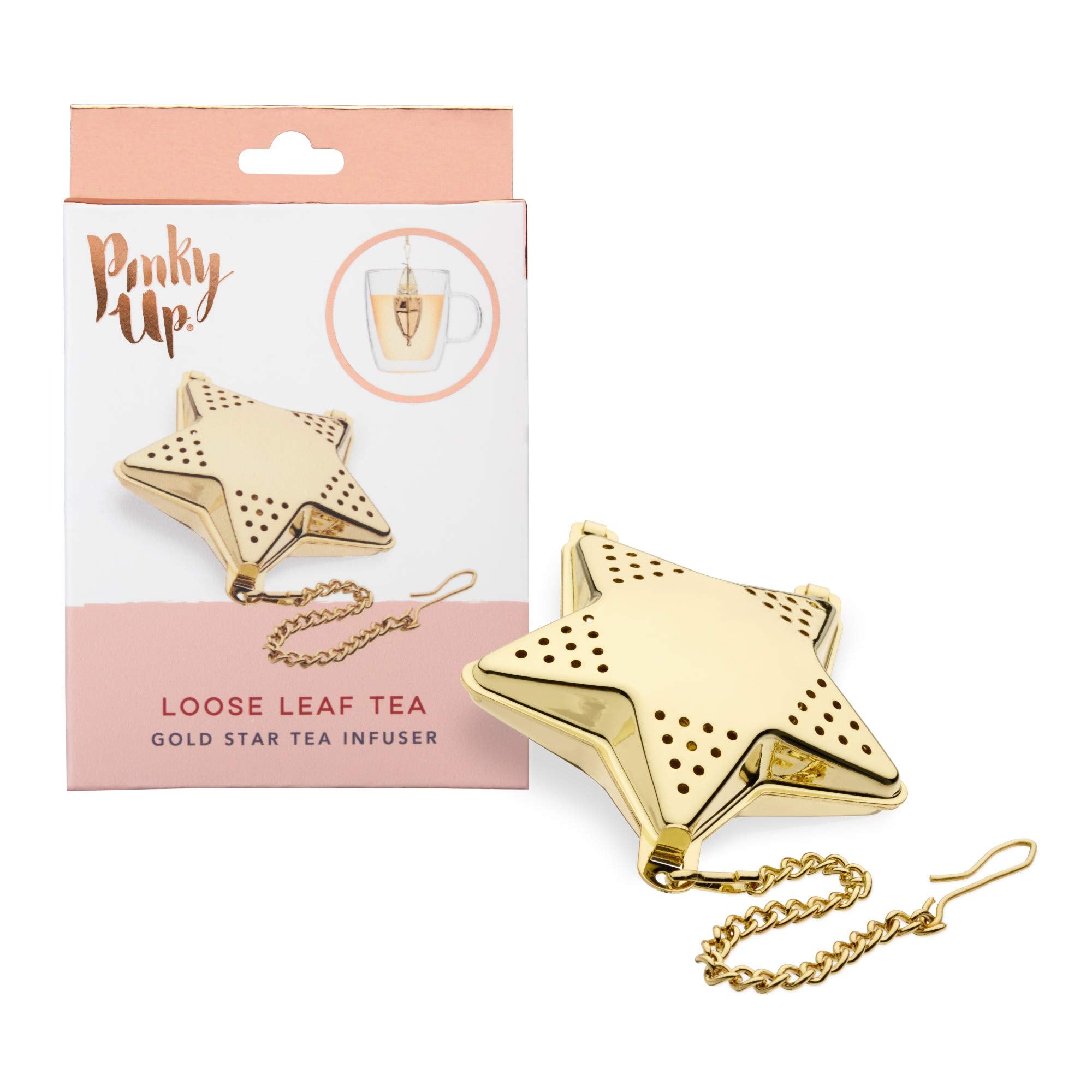 Pinky Up Star Shaped Tea Ball, Reusable Loose Leaf Tea Infuser, Brew Tea With Ease, Stainless Steel, Gold