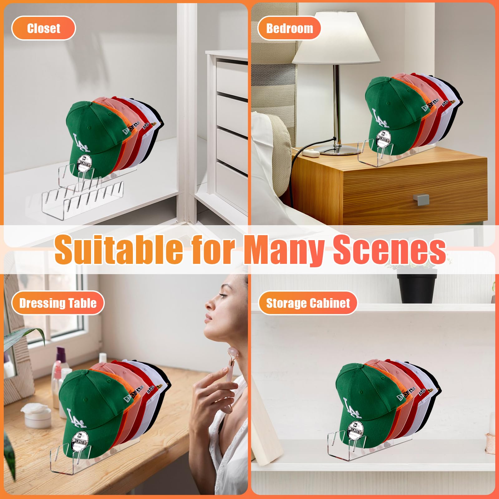 Hat Rack Hat Organizer For Baseball Caps, 4 Pack Acrylic Hat Stands For 28 Baseball Caps, Closet Hat Racks For Baseball Hat Stor