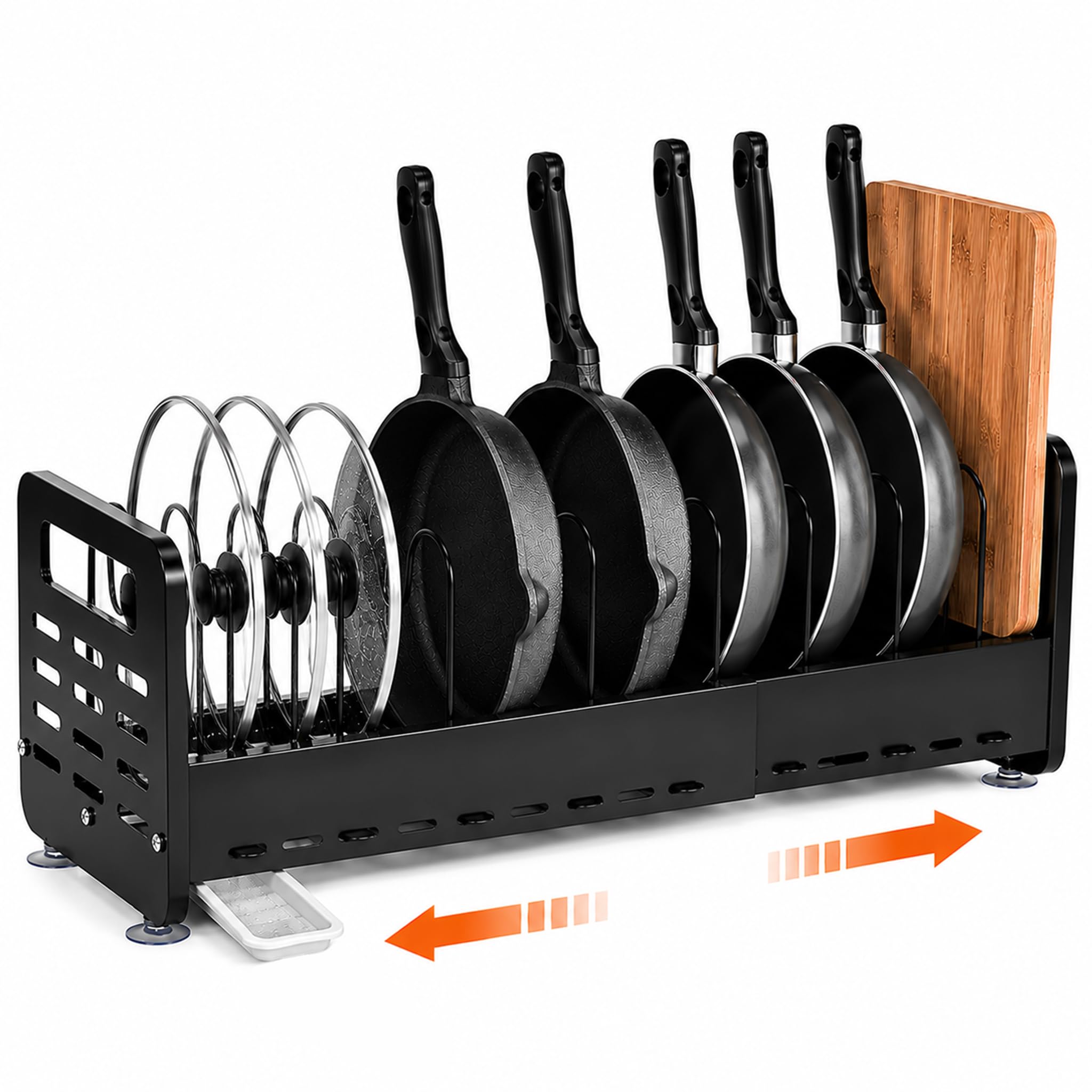 Pots and Pans Organizer Under Cabinet, Expandable Pot Lid Organizer