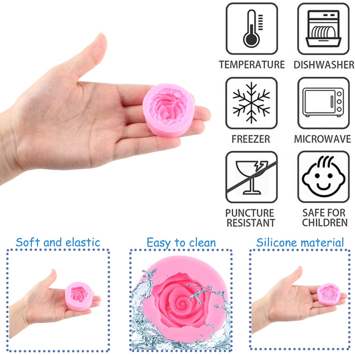 Mujiang 3D Bloom Rose Flower Fondant Silicone Molds For Candle Soap Making Cake Decorating Candy Chocolate Gum Paste Polymer Cla