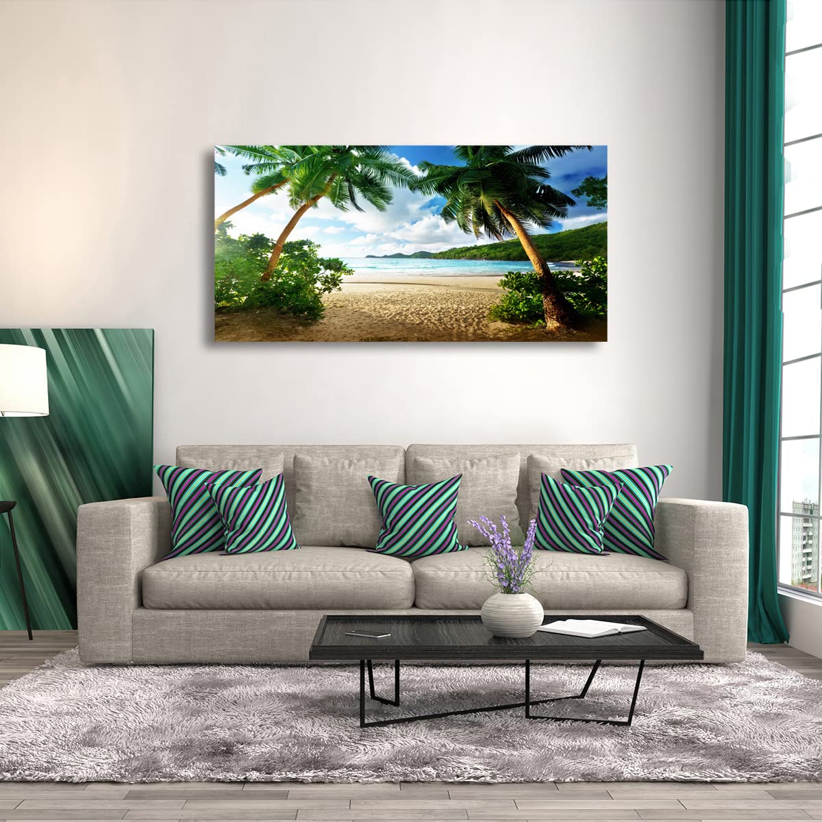 Beach Pictures Canvas Wall Art for Living room Bedroom or Bathroom Wall Decor Seascape Wall Art Print Paitnings for home Decor Coconut tree Waterproof?tretched Ready to Hang-20x40inches