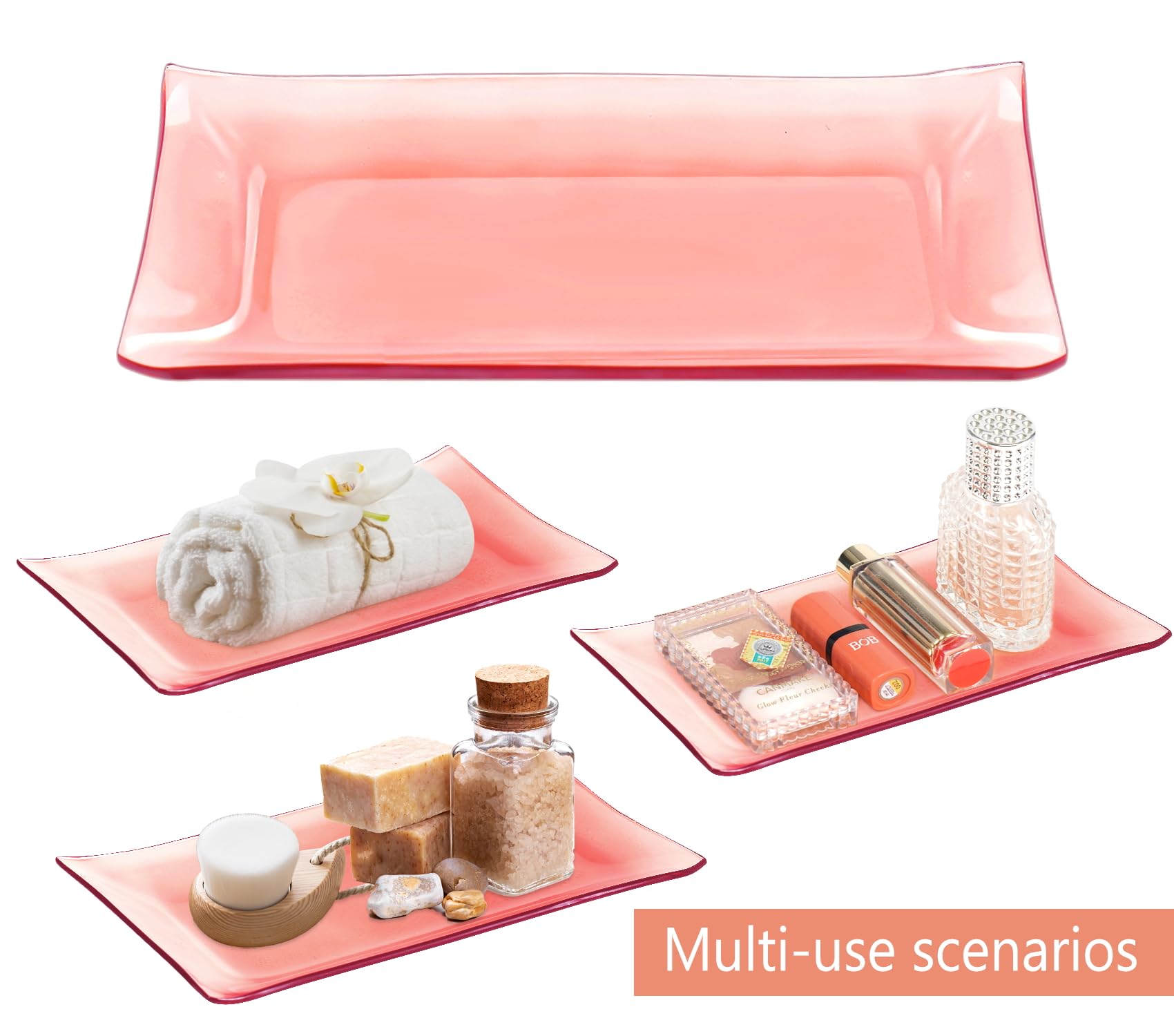 Bathroom Accessories Set  4 Pcs Glass Bathroom Accessories Sets Complete w/Lotion Soap Dispenser  Toothbrush Holder  Apothecary Jar  Vanity Tray  Modern Bathroom Decor  Gift for Home Apartment- Pink