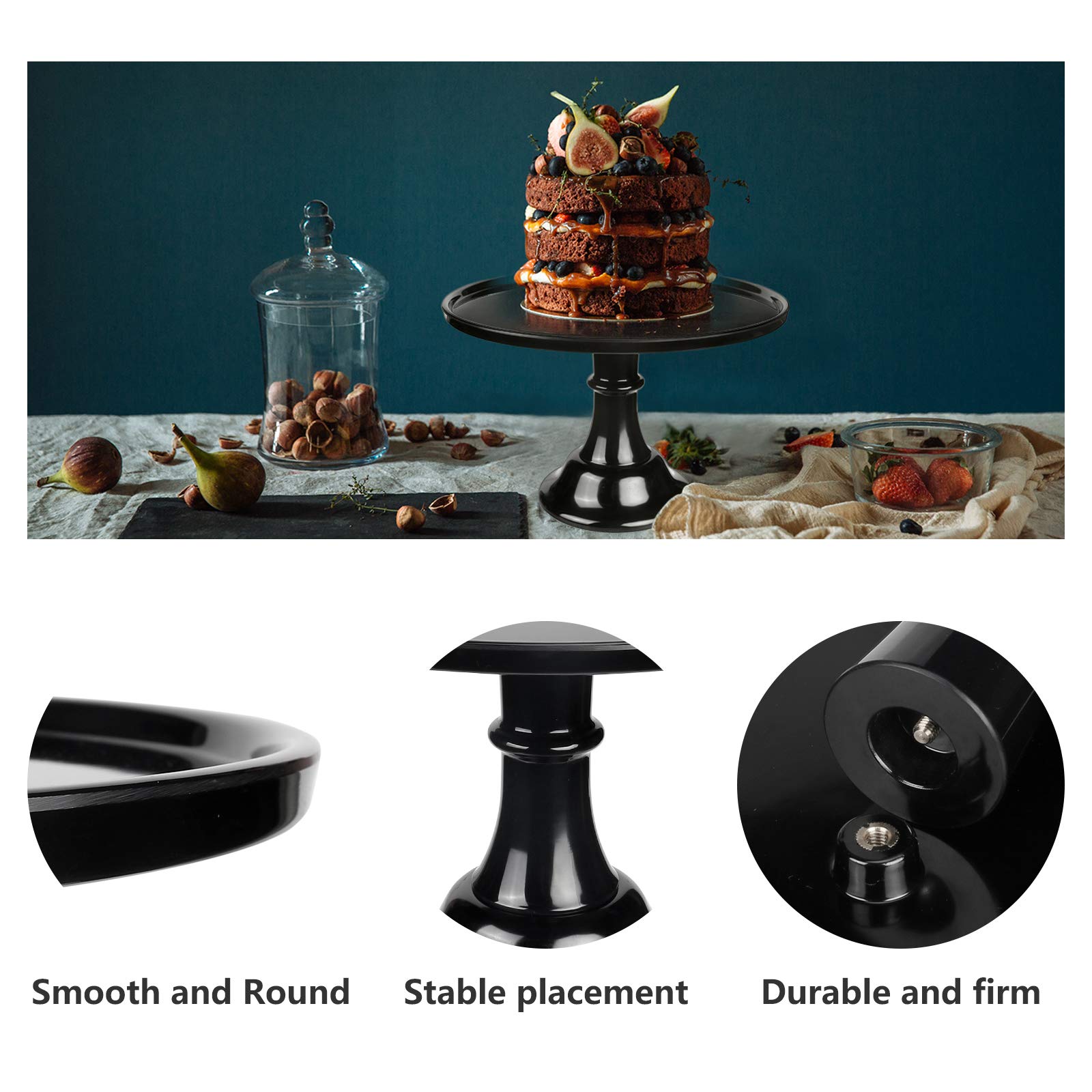 Klaskware Round Cake Stand Black 11'' Melamine Cake Display Stand Dessert Cupcake Display Tray For Holiday,Graduation,Wedding,Bi