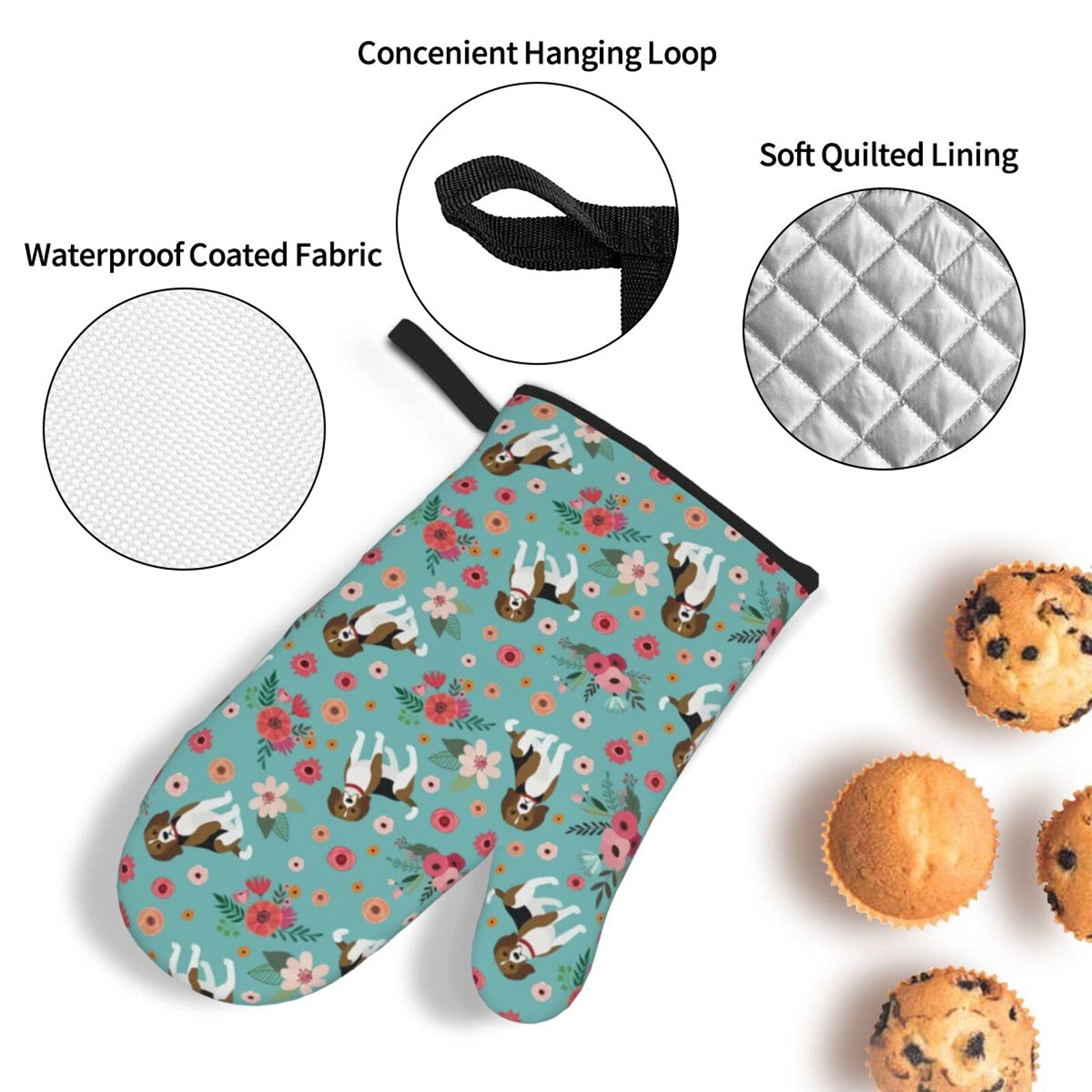 Beagle 4Pcs Oven Mitts And Pot Holders Sets,Heat Resistant Non Slip Kitchen Gloves Hot Pads With Inner Cotton Layer For Cooking