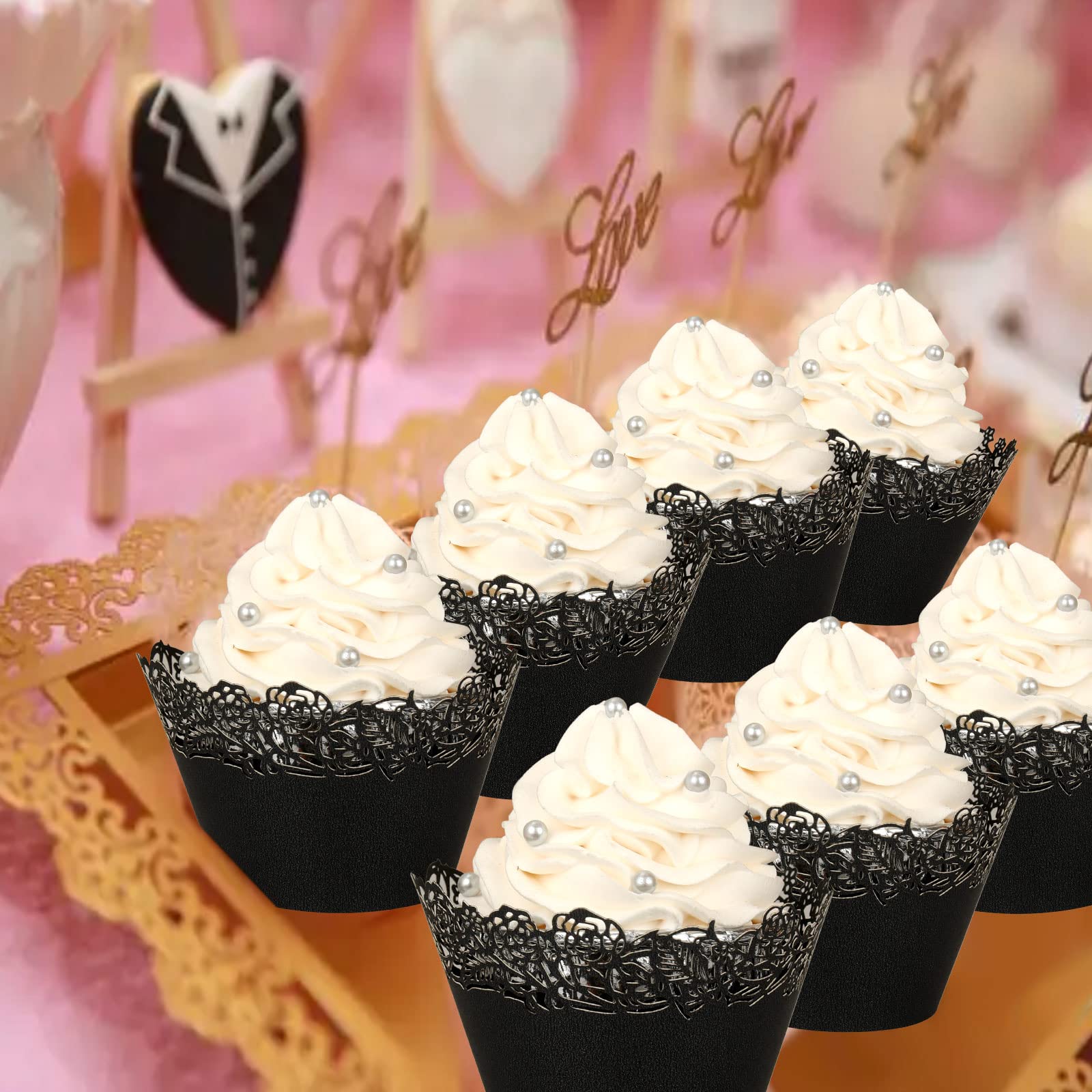 Cupcake Wrappers Pack Of 50 Blue Filigree Artistic Bake Cake Paper Cups Little Vine Lace Laser Cut Liner Baking Cup Muffin Case