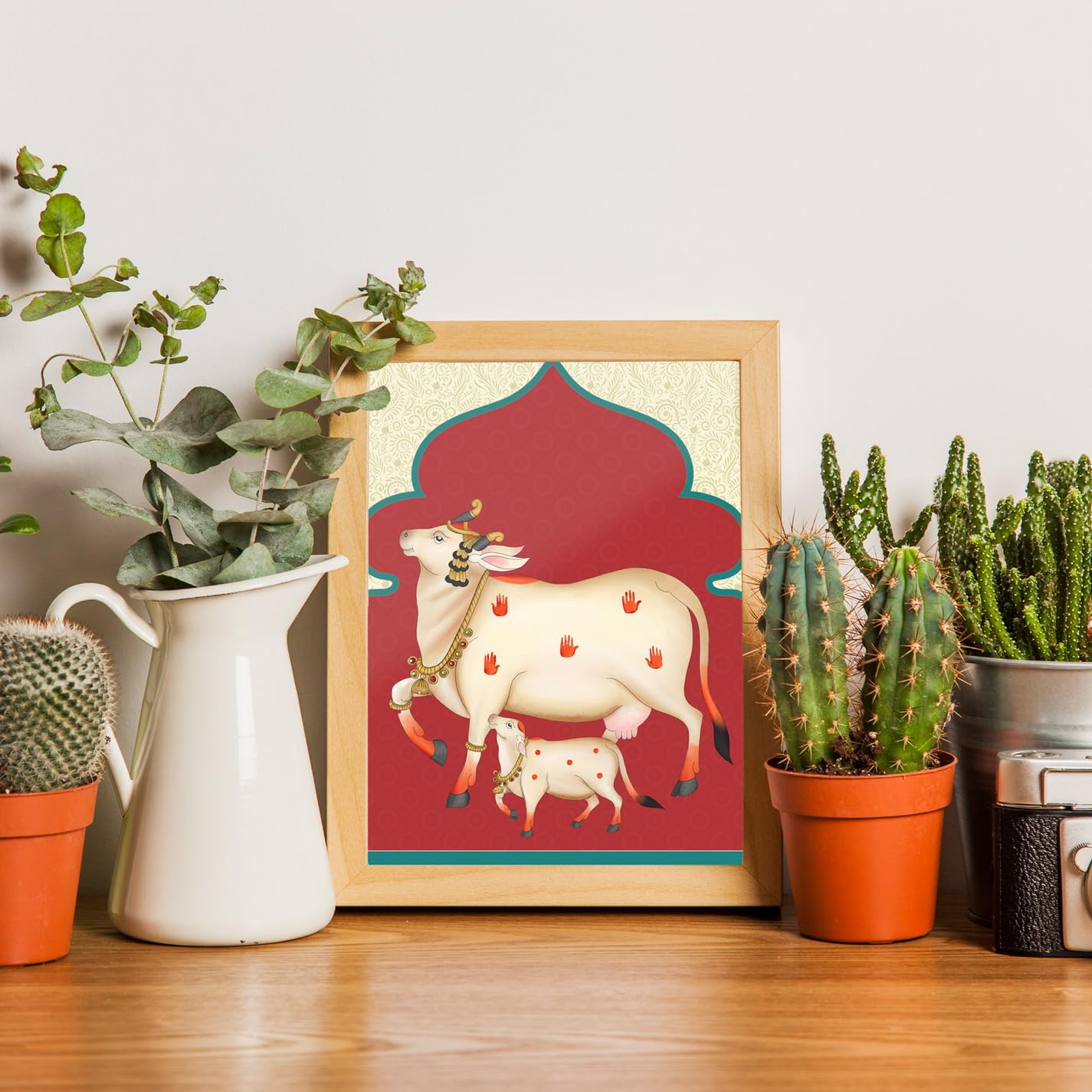 The Fine Framer Pichwai Cow Painting, Elegant Wall Art, Perfect Wall Painting For Living Room & Home Decor, Table Top Photo Fram