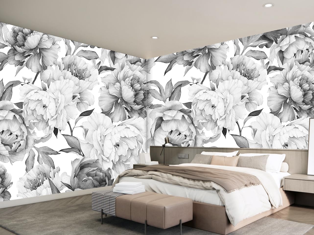 MFWFM Gray Peonies Wallpaper Watercolor Floral Mural Wallpaper for Nursery(Not Peel n Stick)
