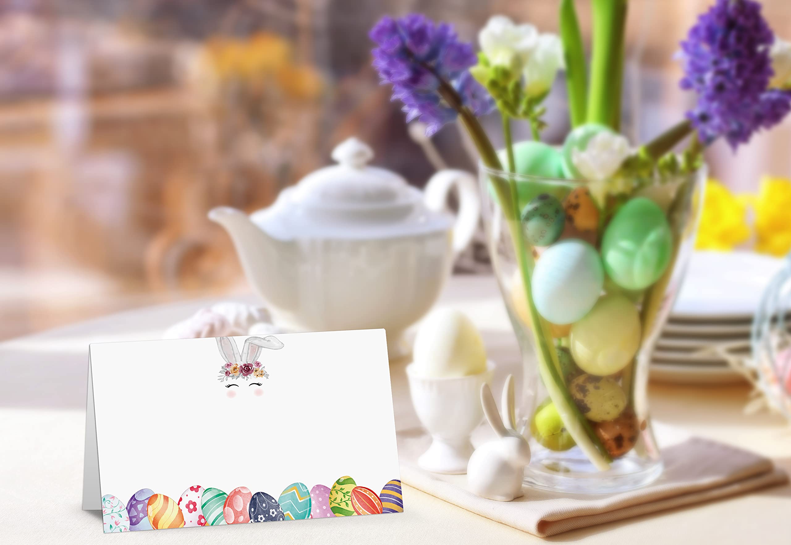 Table Place Card, Easter Tent Style Cards, Pack Of 25 Half-Fold Reception Place Card, Cute Easter Egg Bunny, Easter Table Decor
