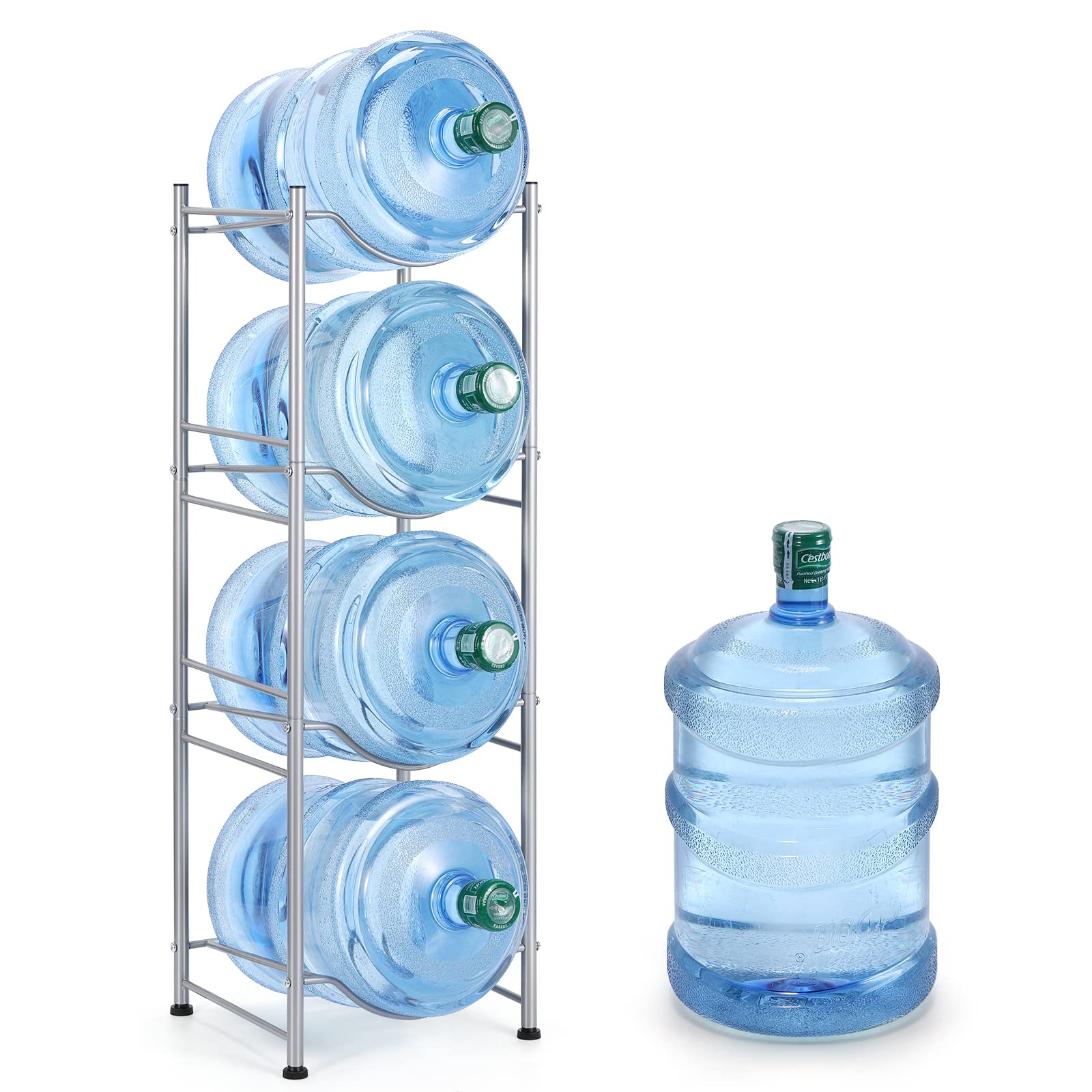 Smusei 5 Gallon Water Jug Holder Water Bottle Storage Rack, 4 Tier Water Cooler Jug Holder Rack Detachable Water Dispenser Stand