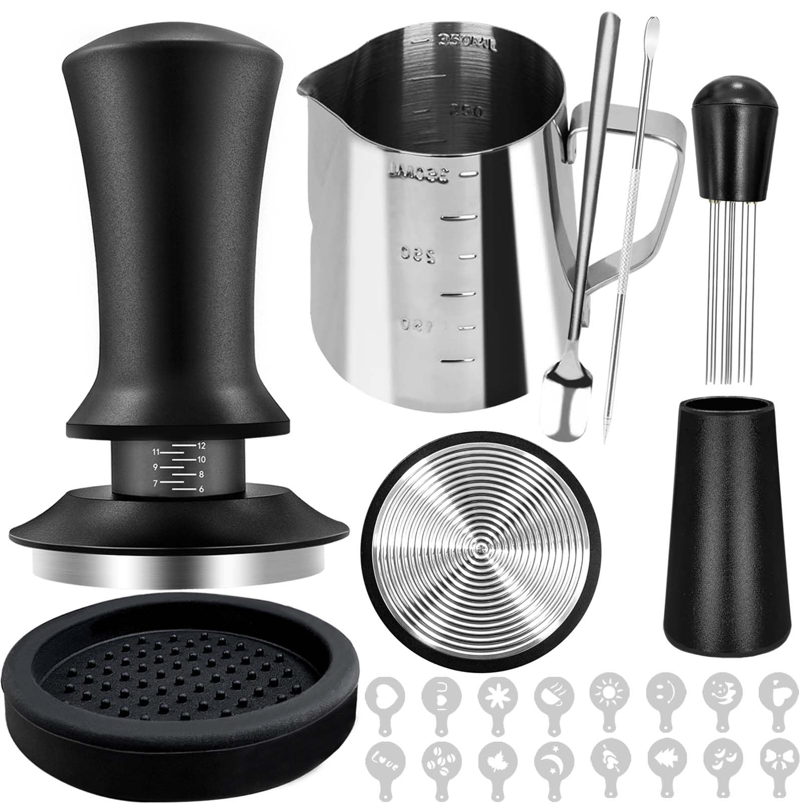 22 Pcs Coffee Tamper Set, Espresso Accessories Barista Kit, With 51Mm Espresso Tamper, Wdt Tool, Frothing Pitcher(350 Ml), Latte