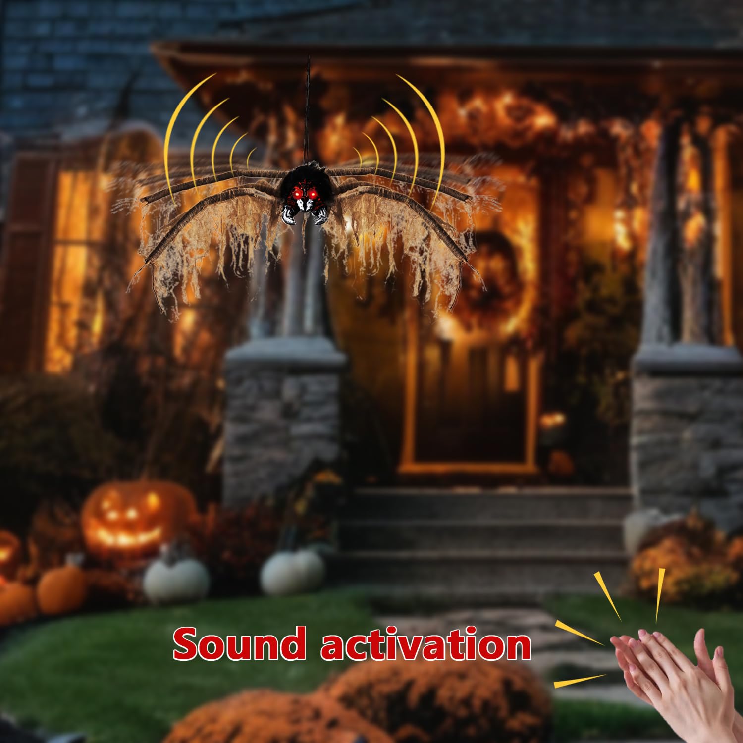 Giant Animatronics Spider Halloween Decorations Clearance Outdoor Indoor,41 Scary Large Hanging Spider Decor Props,with Sound Ac