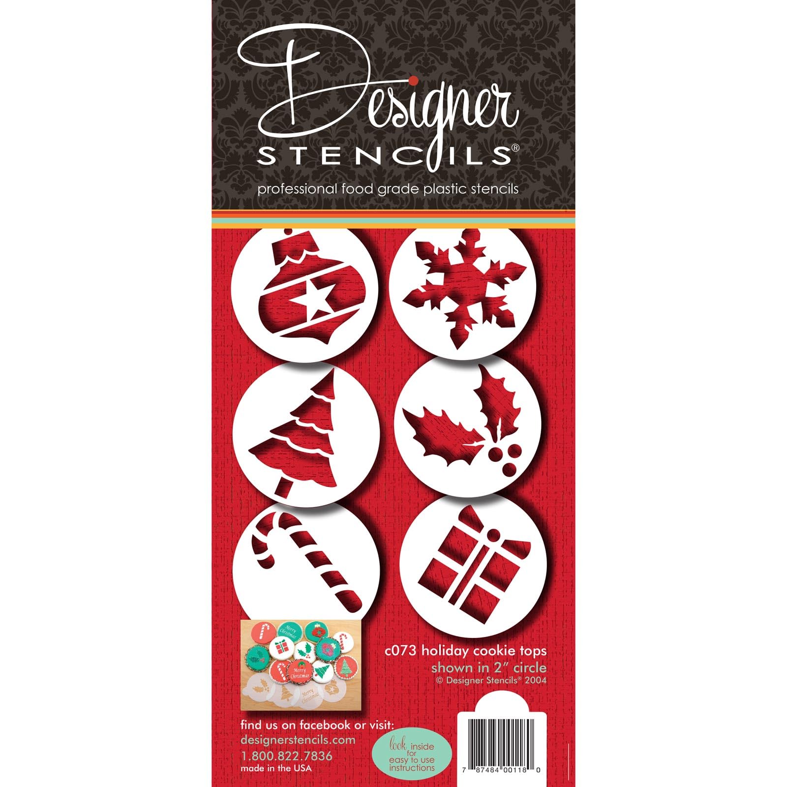 Designer Stencils Holiday Cupcake And Cookie Stencil Tops, Beige/Semi-Transparent, Fits 2'' Circle
