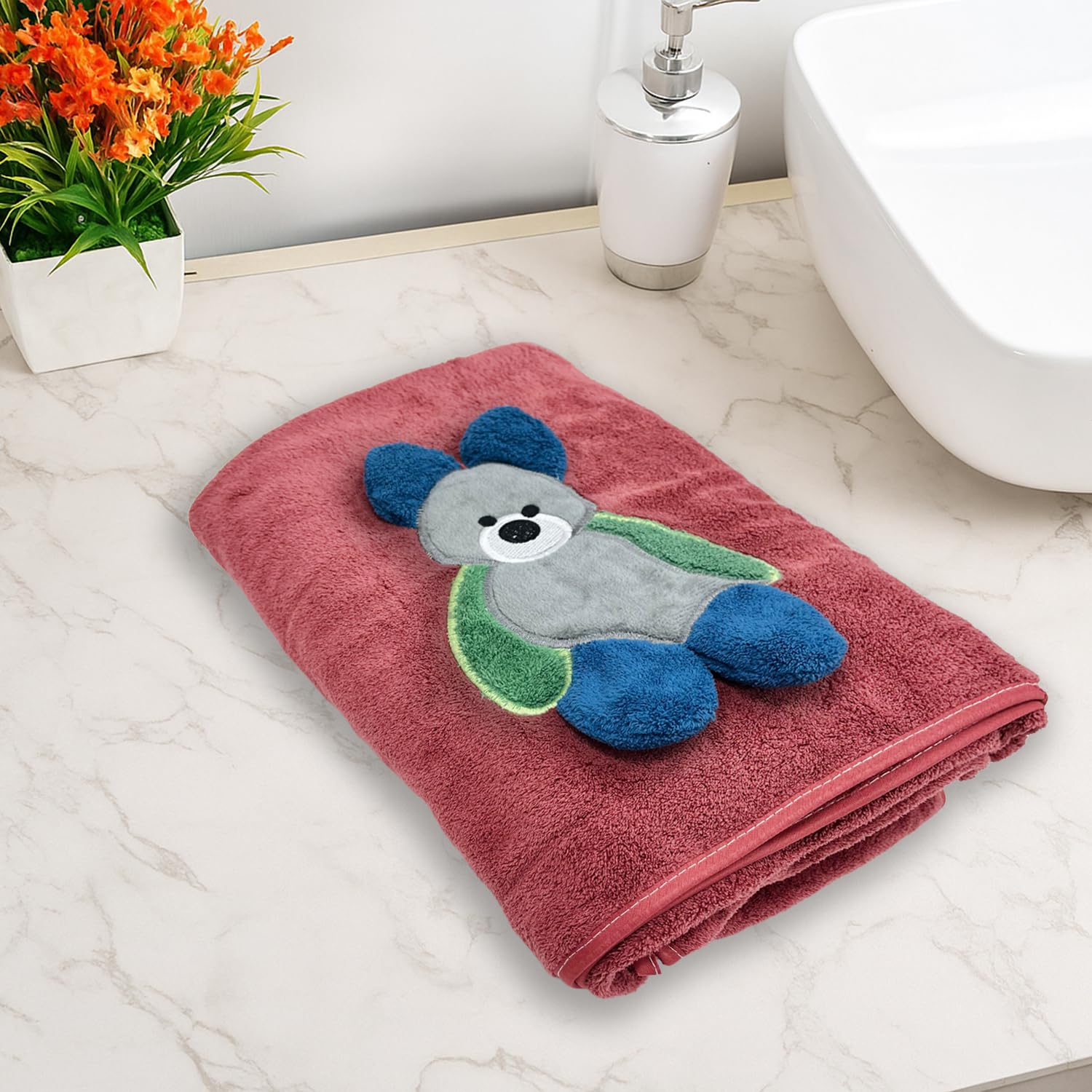 Maxoshine Microfiber Kids Bath Towels-Quick Drying Towels For Unisex Kids-Teddy Bear Print Baby Towel For Boys And Girls-70 X 14