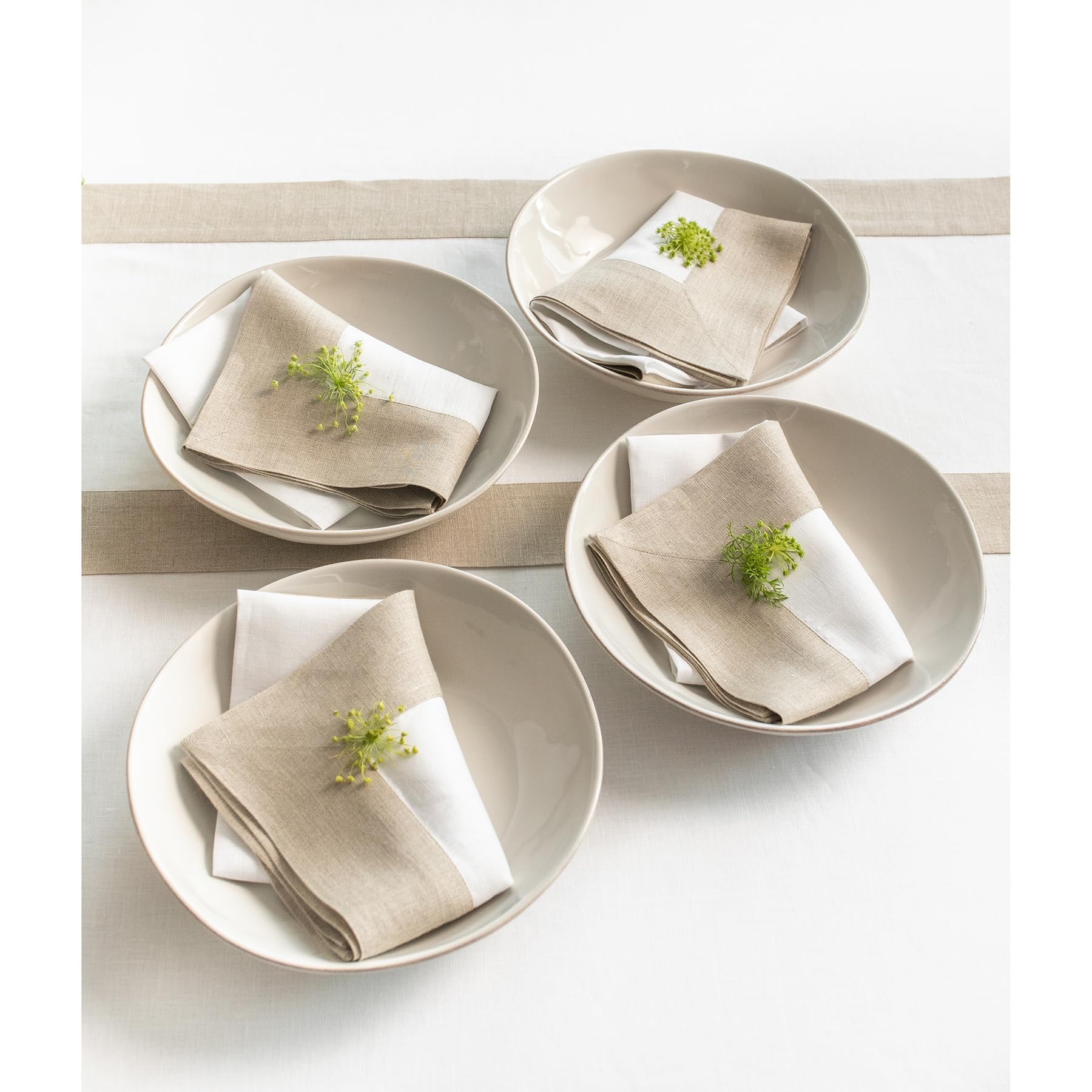 Solino Home Linen Dinner Napkins 20 X 20 Inch - 100% Pure Linen Natural And White Cloth Napkins Set Of 4 - Contempo, Handcrafted
