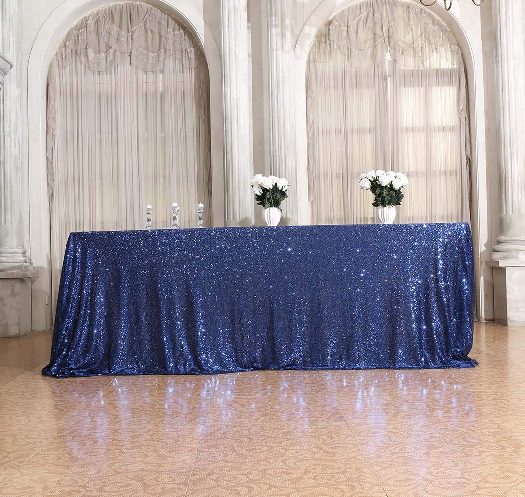 Squarepie Sequin Tablecloth Rectangular 60 X 102 Inch Navy Blue Reflect Lights Bling Sparkly Table Linen For Wedding Party