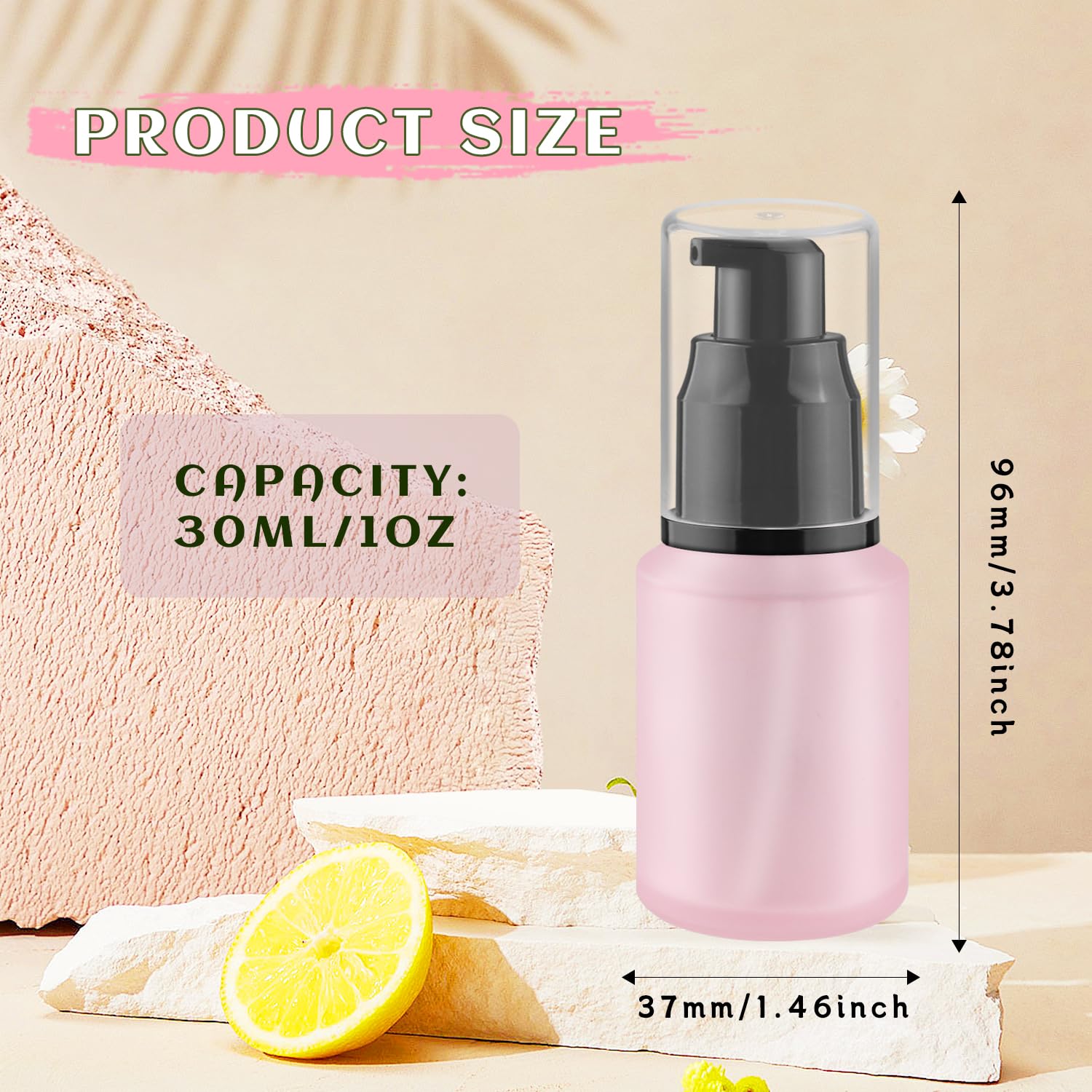 Mirrline 8 Pcs 30Ml/1Oz Frosted Glass Bottles Empty Pump Dispenser Jar Travel Lotion Vials With Plastic Pump Head For Toiletry L