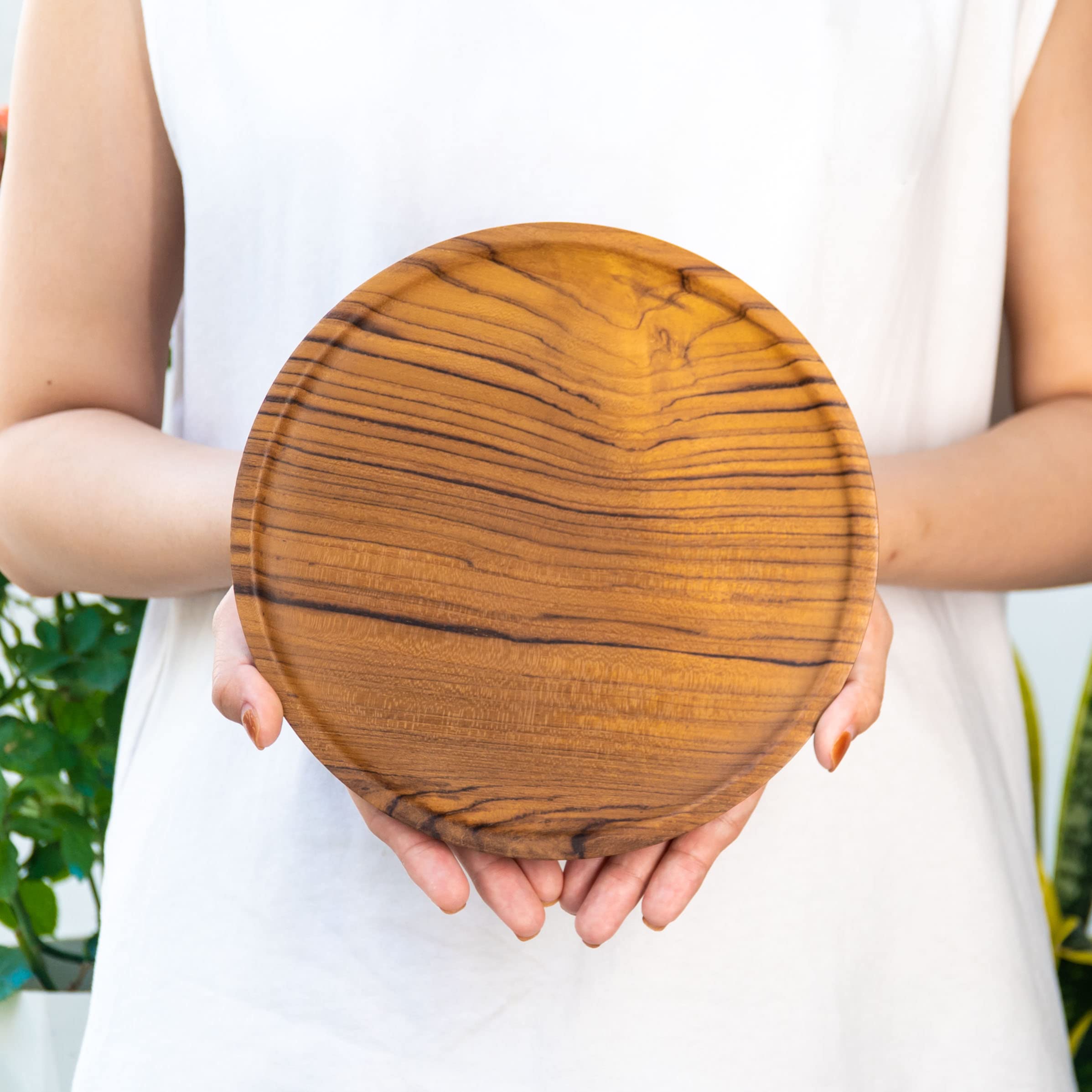 Rainforest Bowls Set Of 4 8'' Round Javanese Teak Wood Plates- Perfect For Everyday Use- Hot & Cold Friendly, Ultra-Durable, Pre