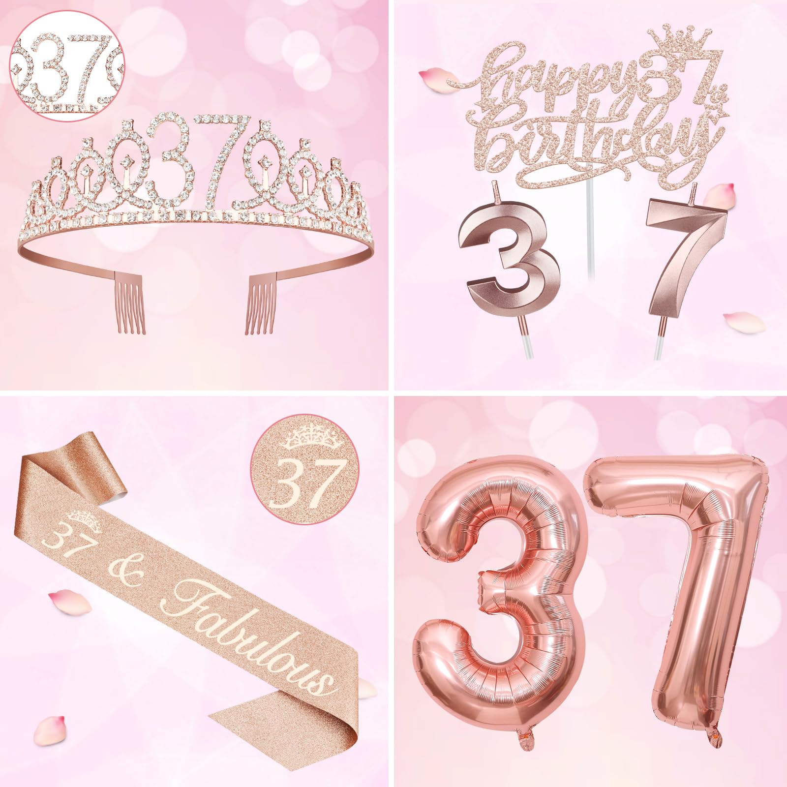 37Th Birthday Decorations For Women Including 37Th Birthday Sash For Women, Tiara/Crown, Candles And Cake Topper, Number 37 Ball