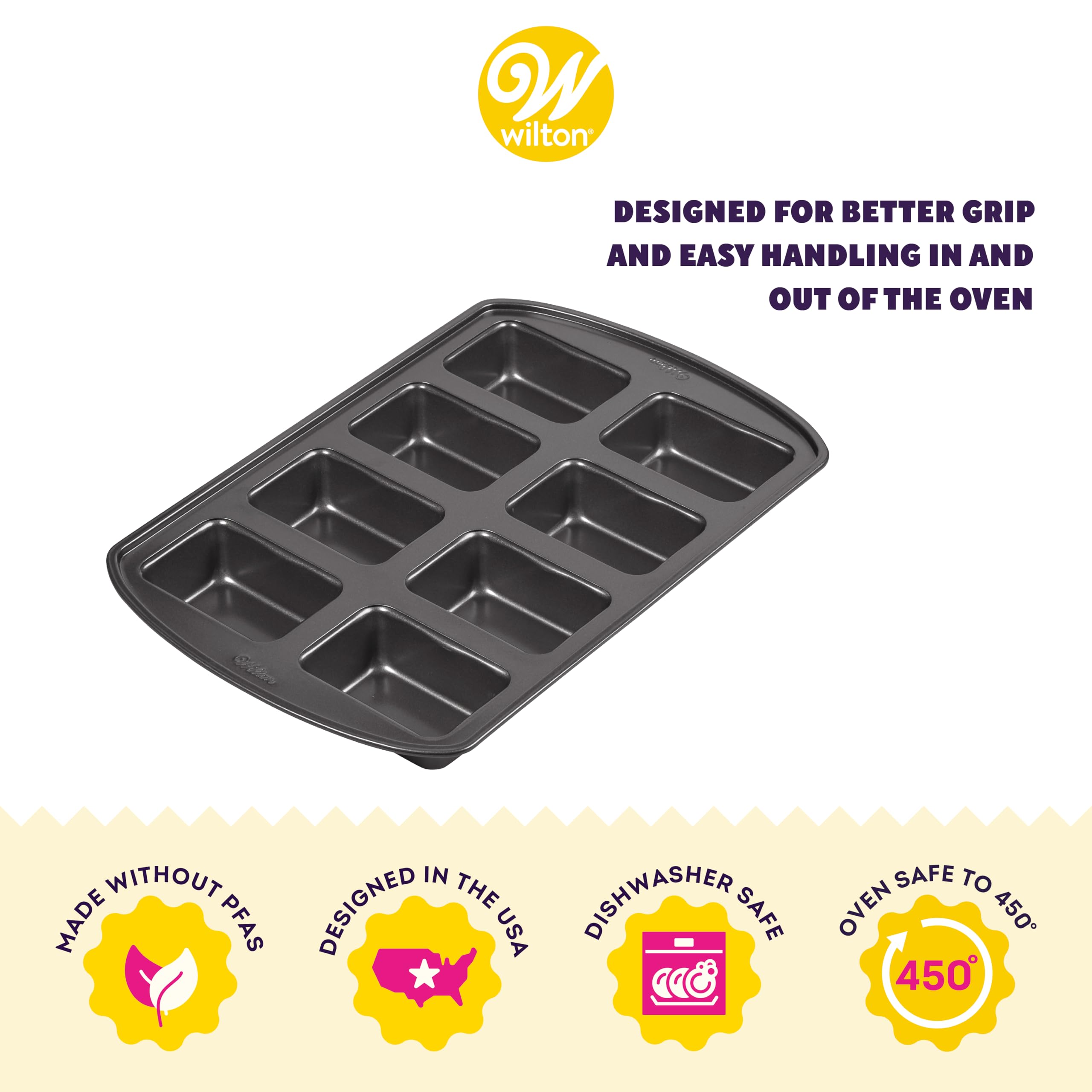 Wilton Non-Stick Mini Loaf Pan, 8-Cavity, 15.2" x 9.5" x 1.6", Gray, Model 2105-3972