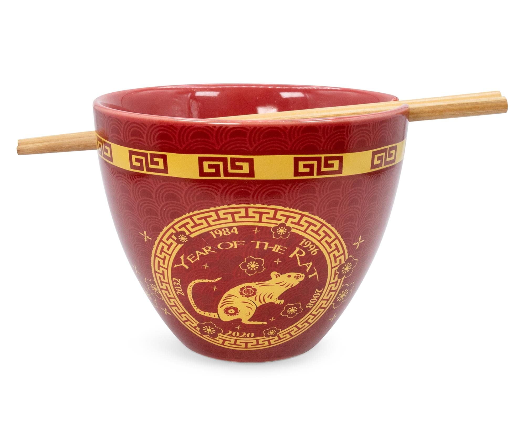 Boom Trendz Year Of The Rat Chinese Zodiac Ceramic Dinnerware Set | Includes 16-Ounce Ramen Noodle Bowl And Wooden Chopsticks As