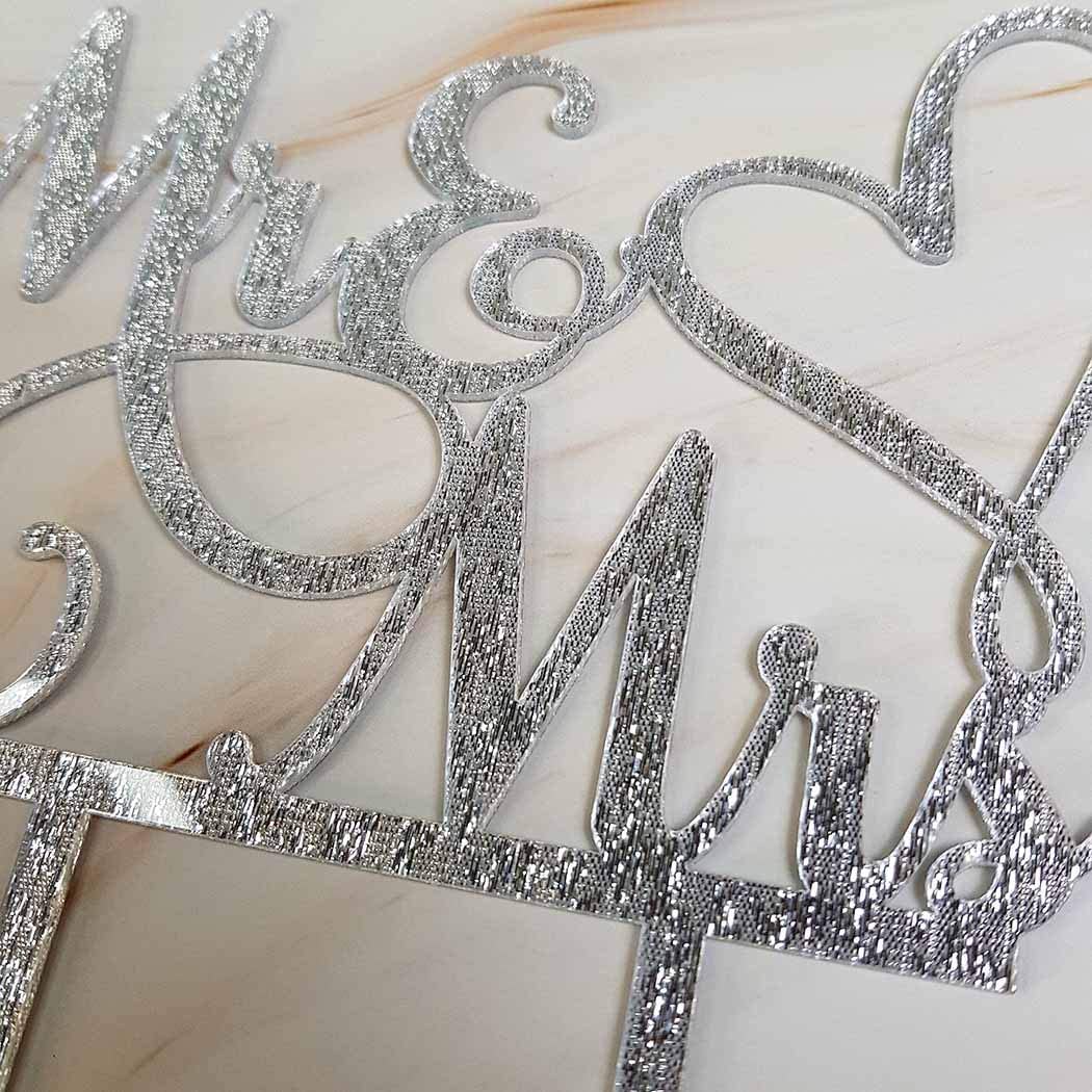 AMINJIE Mr and Mrs Cake Topper Decoration For Bride and Groom Sign Wedding/Engagement   Silver Glitter Acrylic