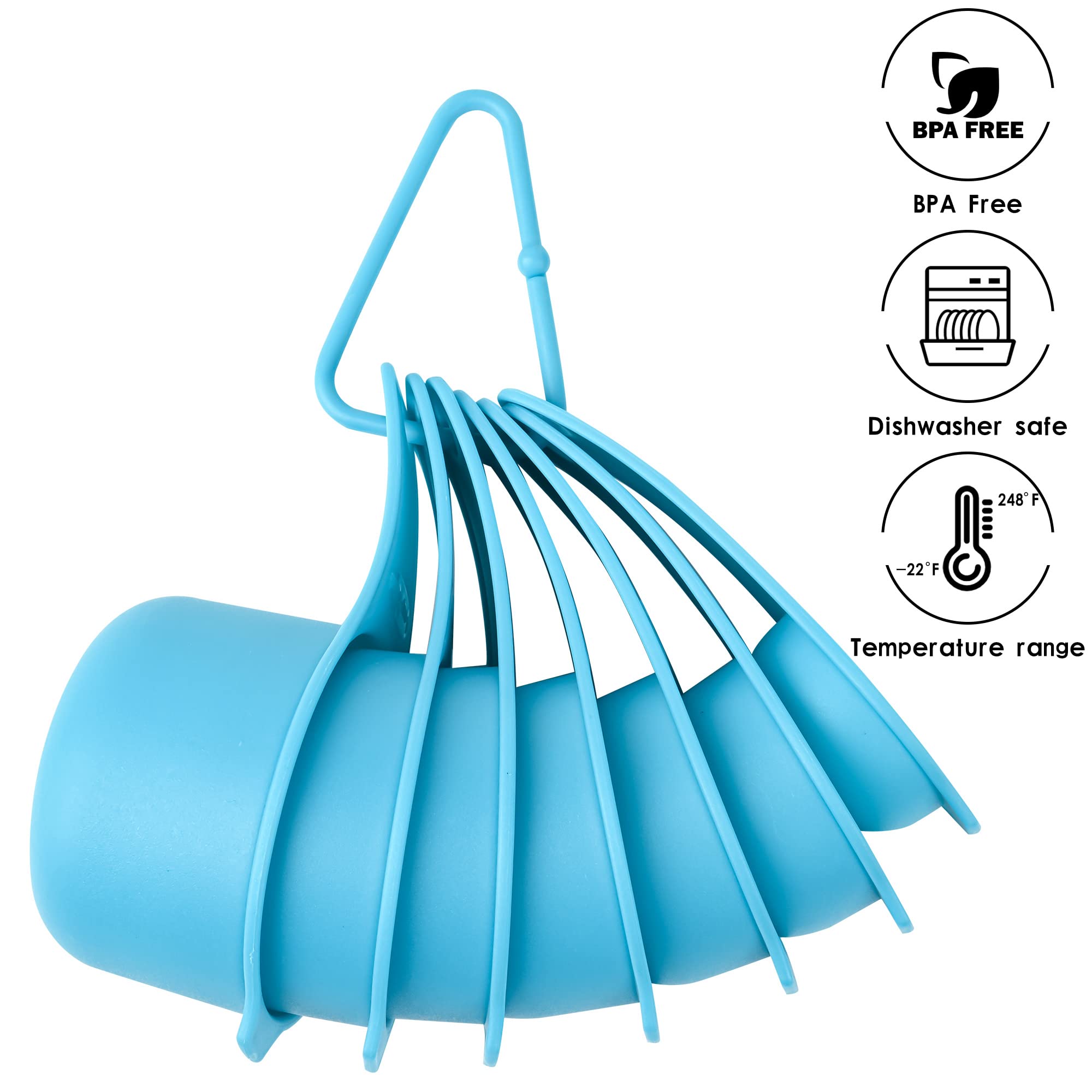 Spuvgvc Plastic Measuring Cups And Spoons Set, Sky Blue Dry Measuring Cups Set With Spout And Leveler For Kitchen And Baking, Bp