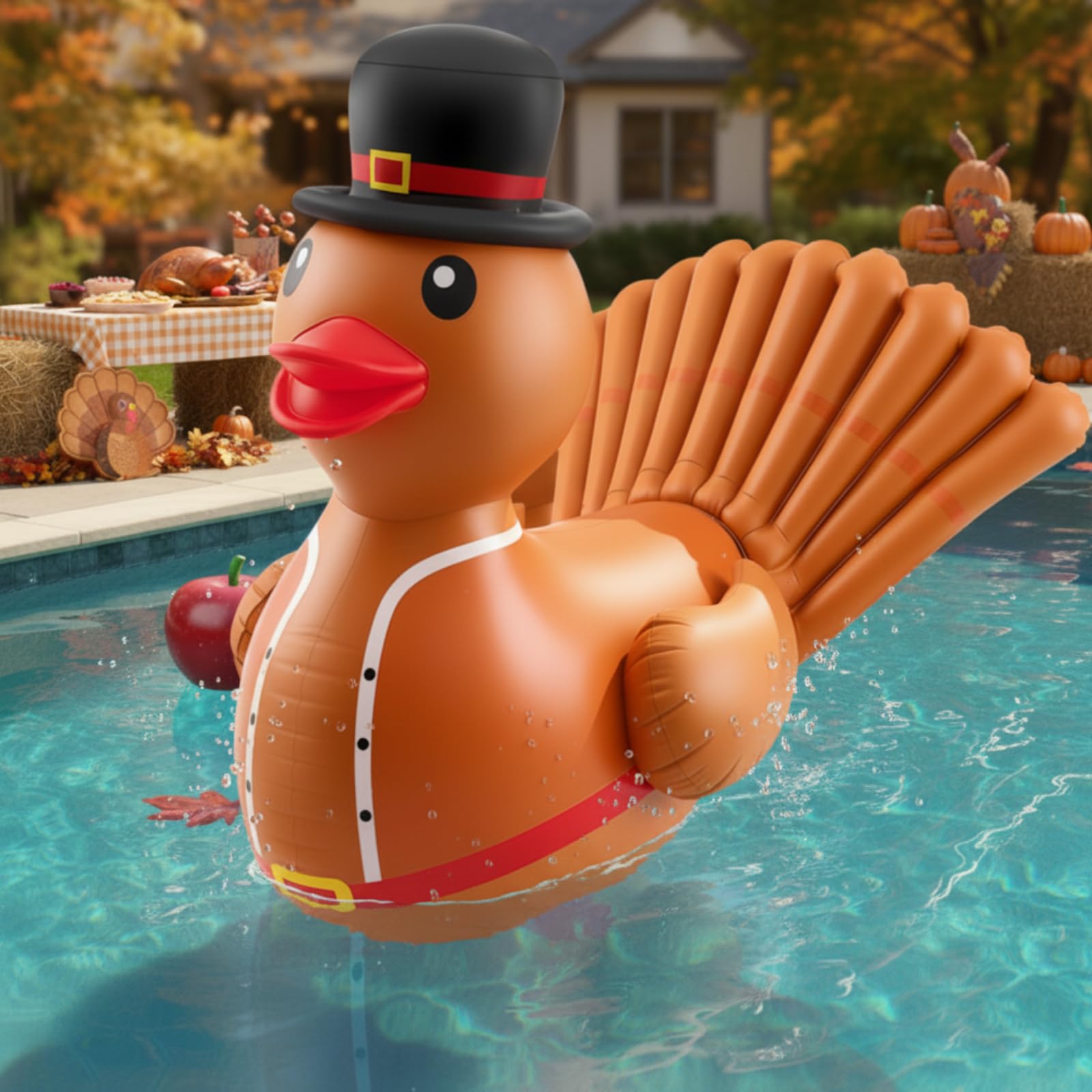 Hungdao 2 Pcs 4 Feet PVC Thanksgiving Inflatables Turkey Duck, Giant Thanksgiving Duck with Turkey Tail, Huge Blow up Rubber Dec