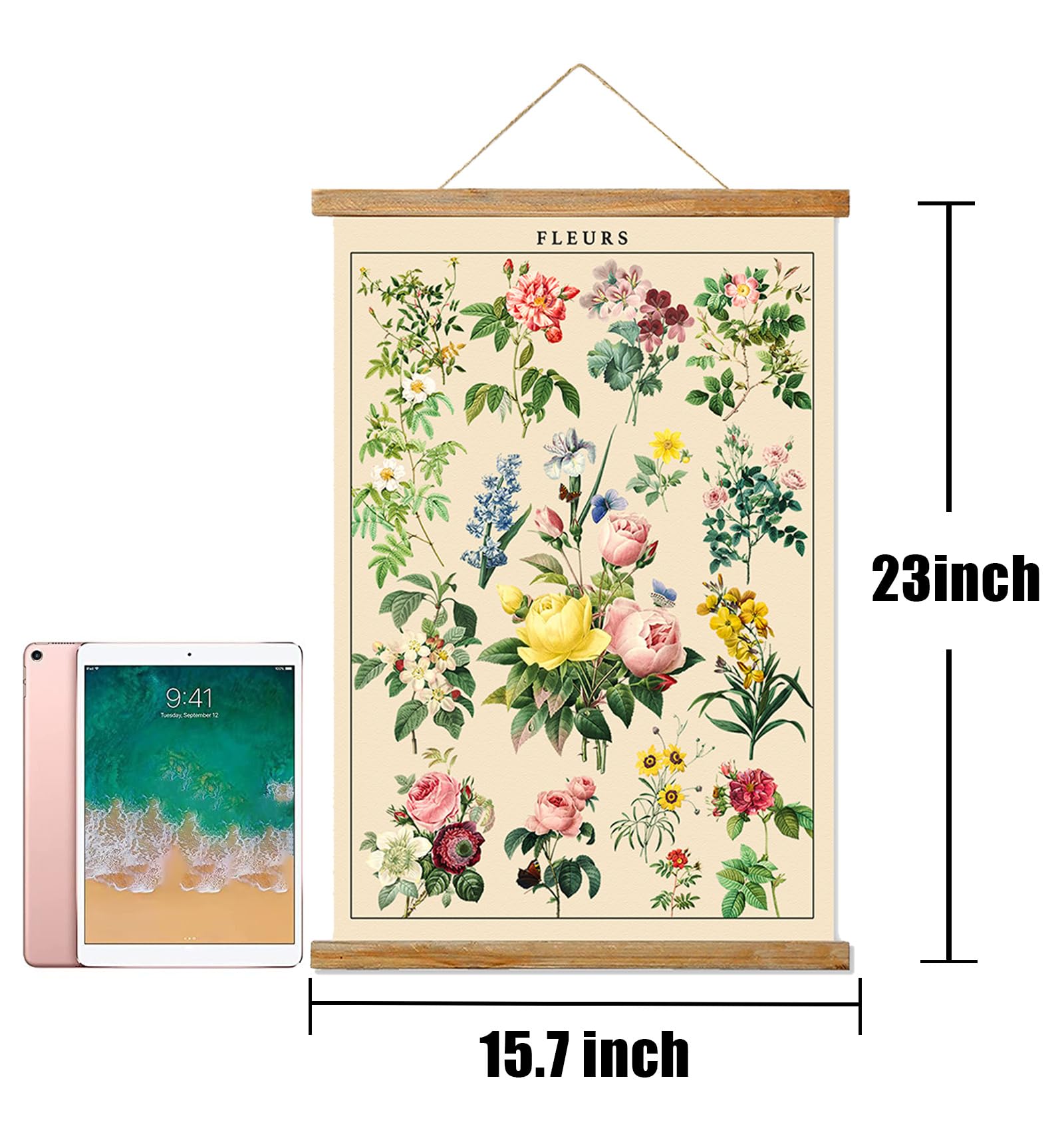 Ovfovy Vintage Wildflower Poster With Wooden Frame, Retro Botanical Educational Art Chart - Cute Style Wall Hanging For Home Cla