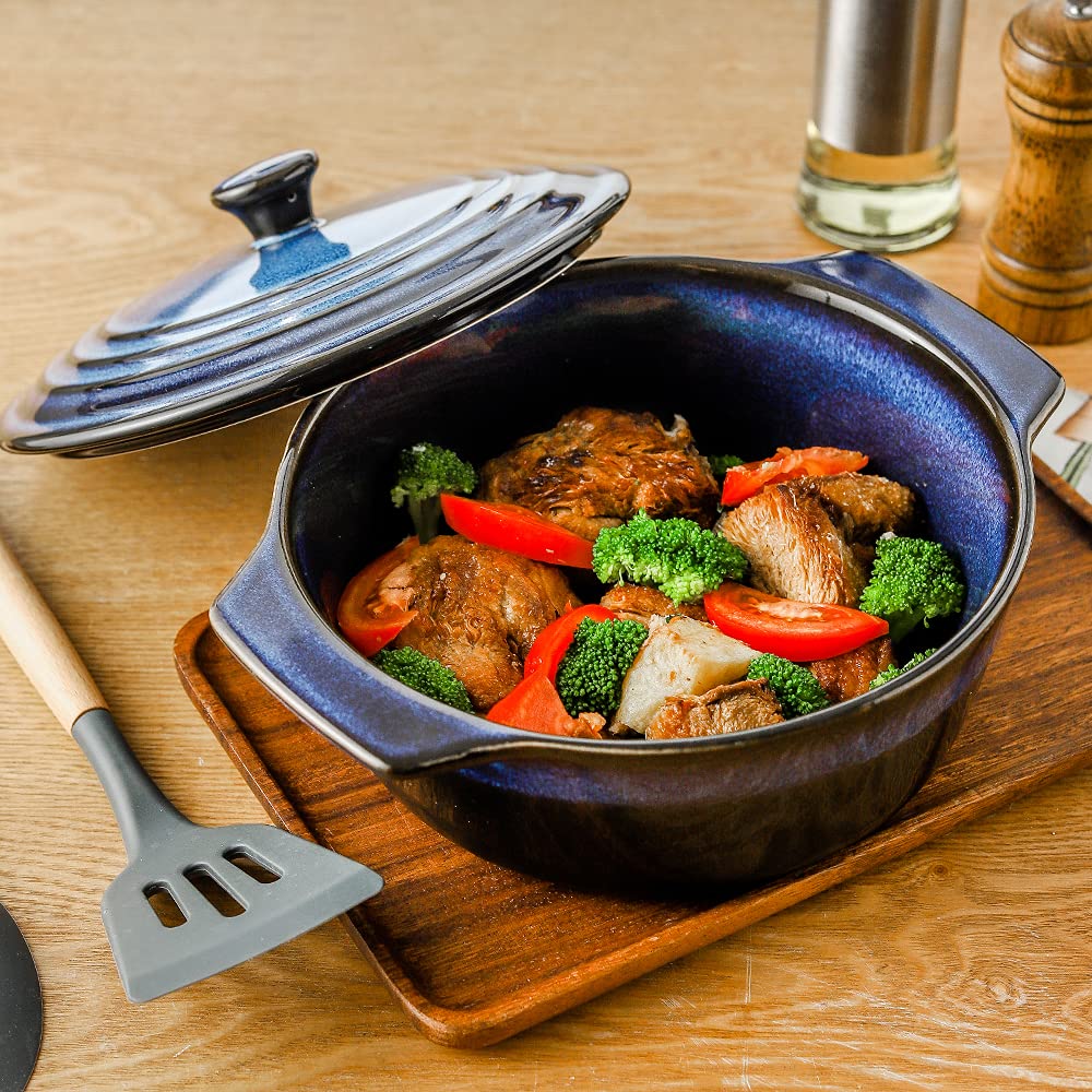 KOOV Ceramic Casserole Dish Set, 2 Quart, Oven Safe, Nebula Blue, Covered Round Baking Dish, 9 inch, Deep Cookware