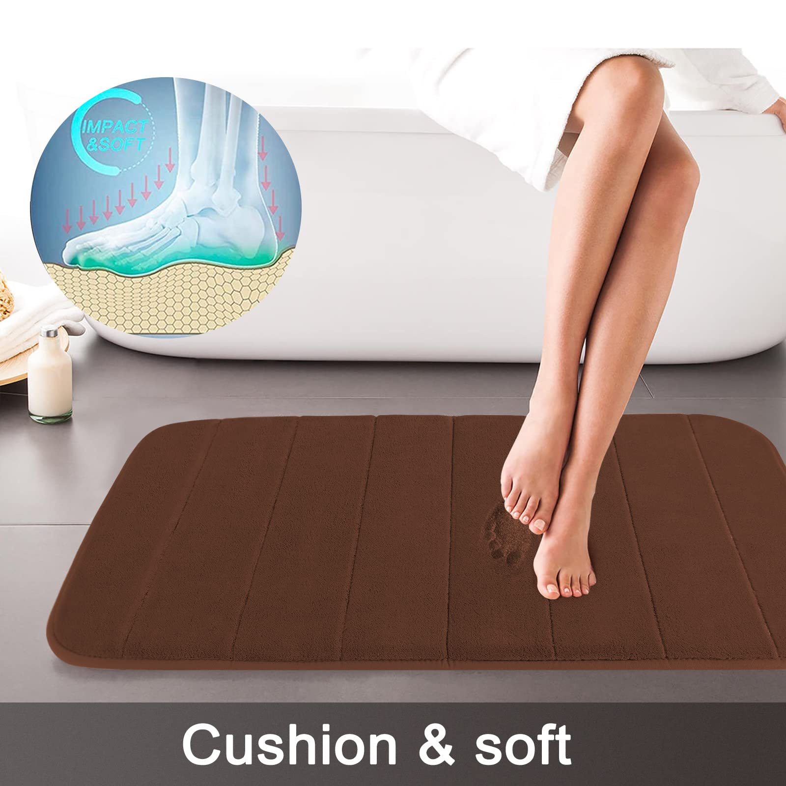 Yimobra 3 Pieces Memory Foam Bath Mat Sets, 441X24 + 315X198 And U-Shaped For Bathroom Rugs, Toilet Mats, Non-Slip, Soft Comfort