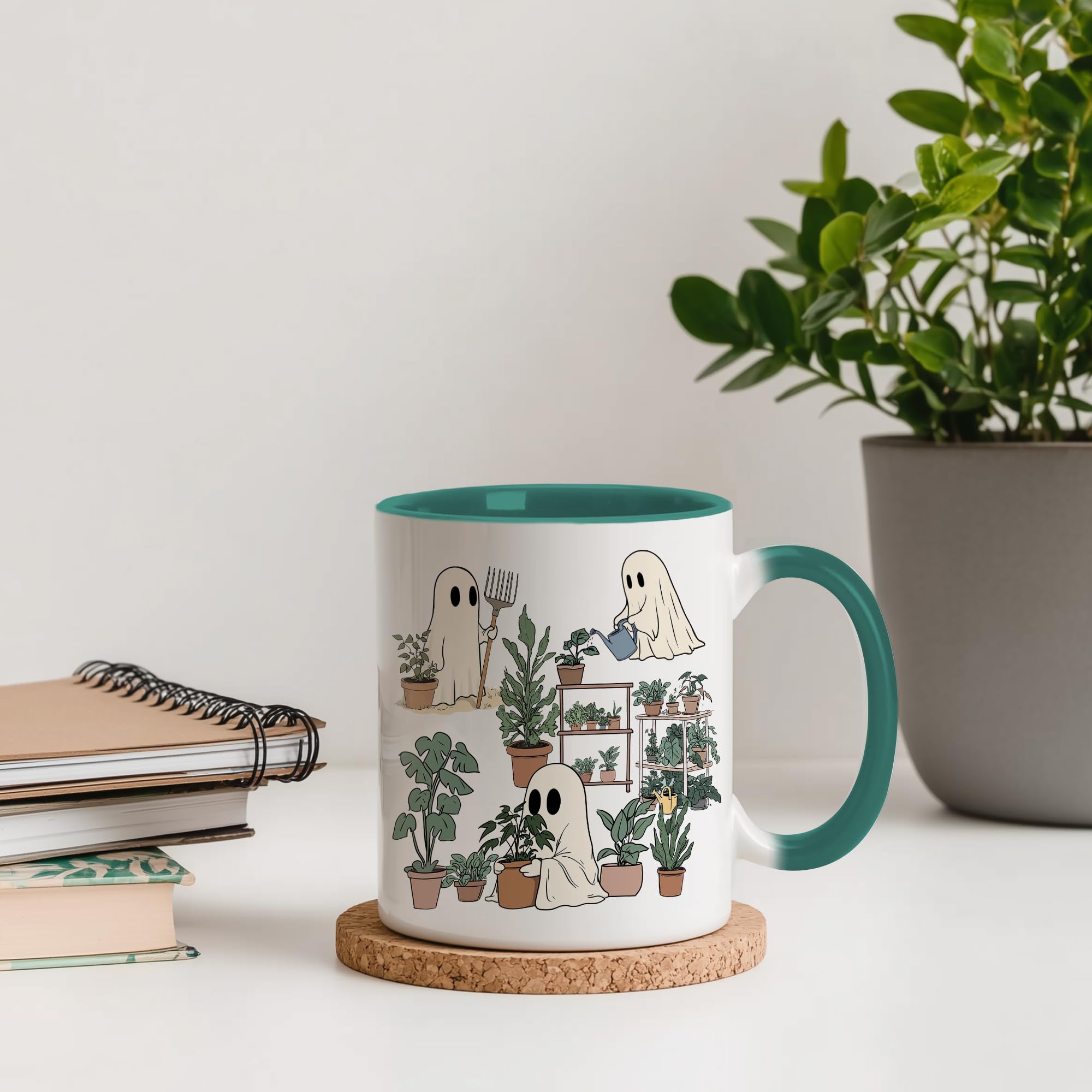 Foxcorner Cute Ghost Plant Coffee Mug Gifts For Plant Lovers, Funny Christmas Garden Gifts for Her, Women, Gardening Cup Present