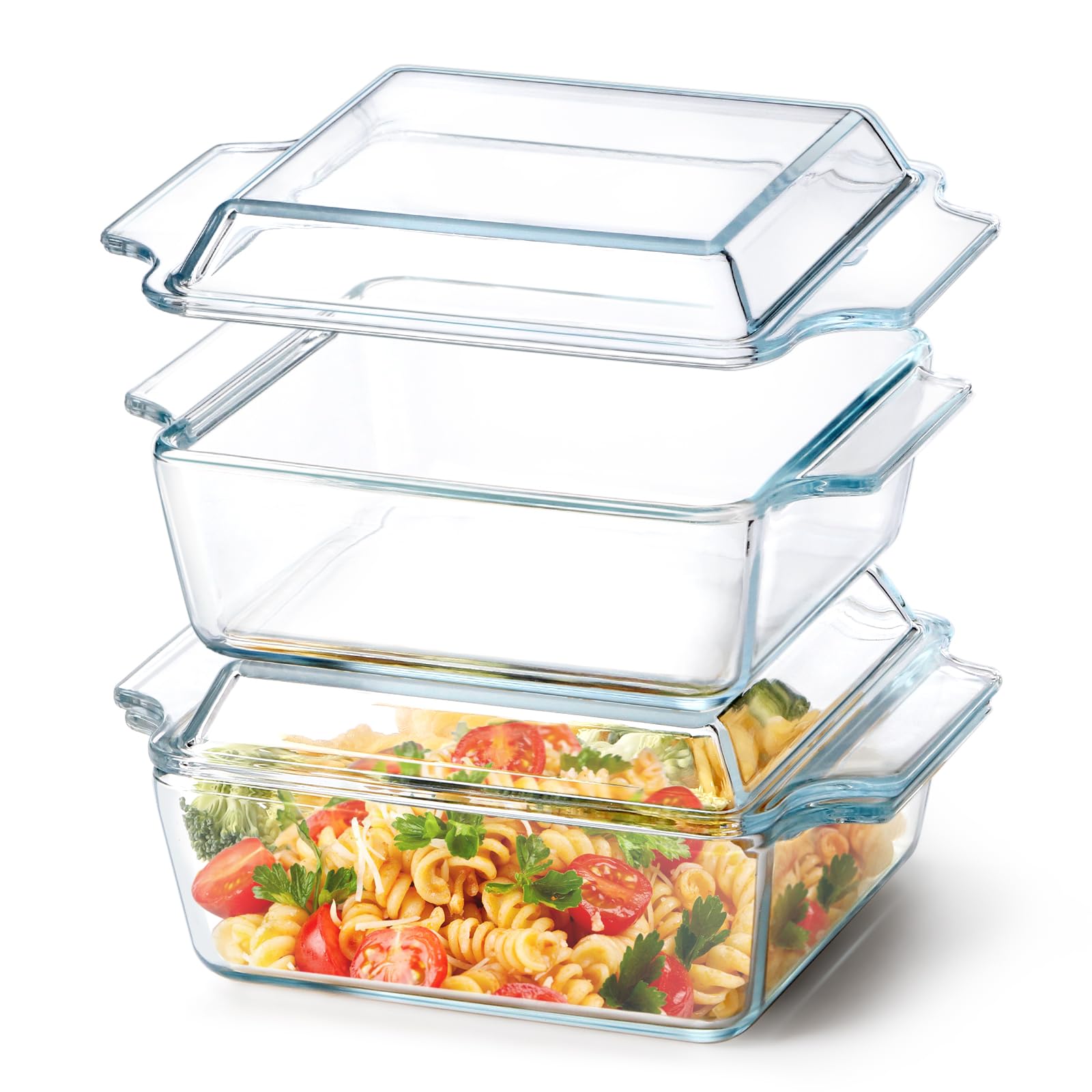 NUTRIUPS Set of 2 Square Glass Casserole Dish, 6in x 6in, Transparent, 1 Liter Capacity, Tempered Glass, Oven & Dishwasher Safe