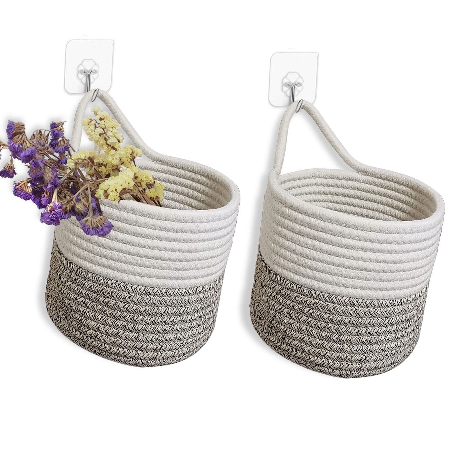 Luse Live 2 Pack Small Hanging Basket,Wall Hanging Baskets With Hooks,Small Hanging Storage Basket With Handle For Porch Living