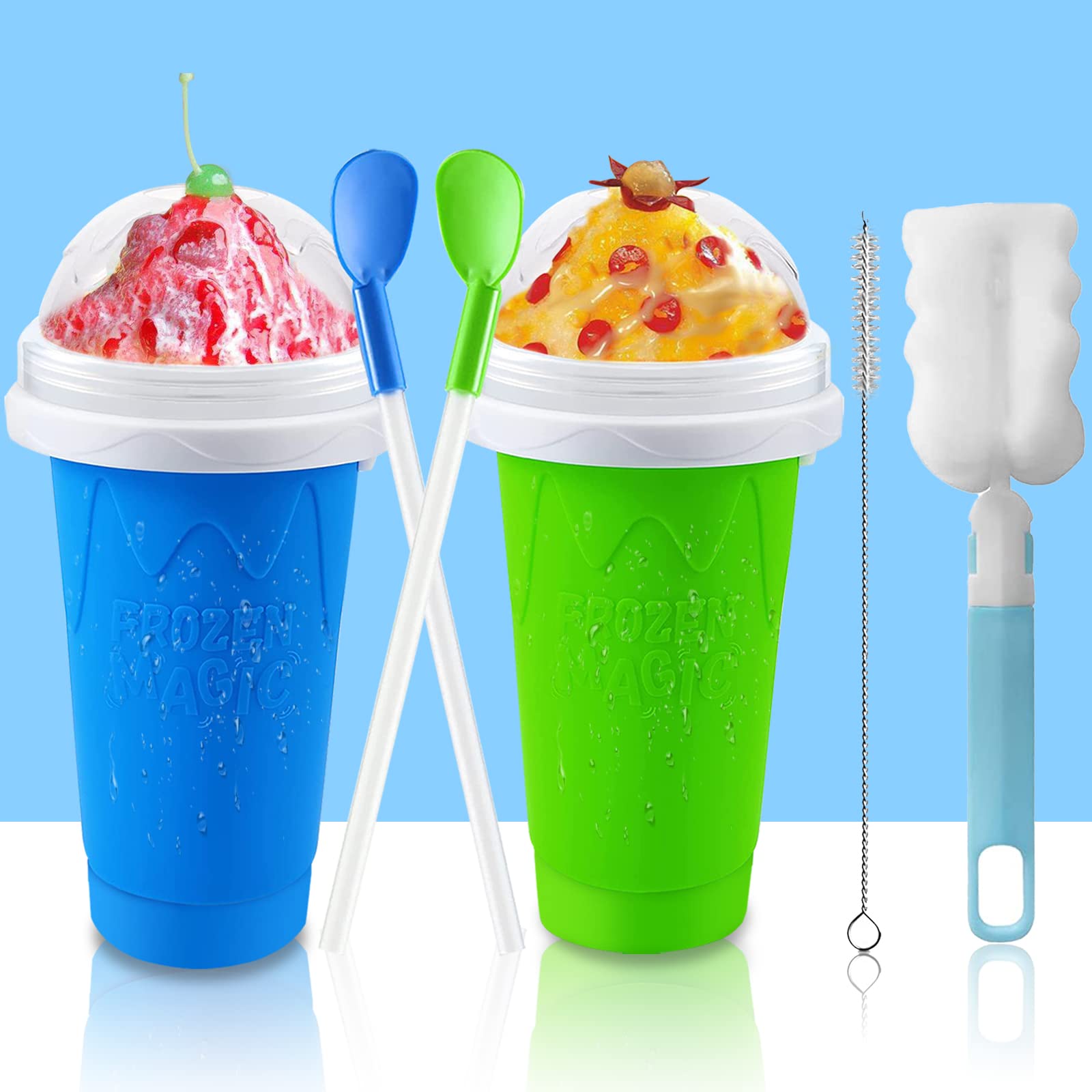 Qwayhome 2Pc Slushie Maker Cup,Diy Frozen Magic Slushy Cup,Double Layers Silica Smoothie Pinch Ice Cup,Quick Cooling Cup Homemad