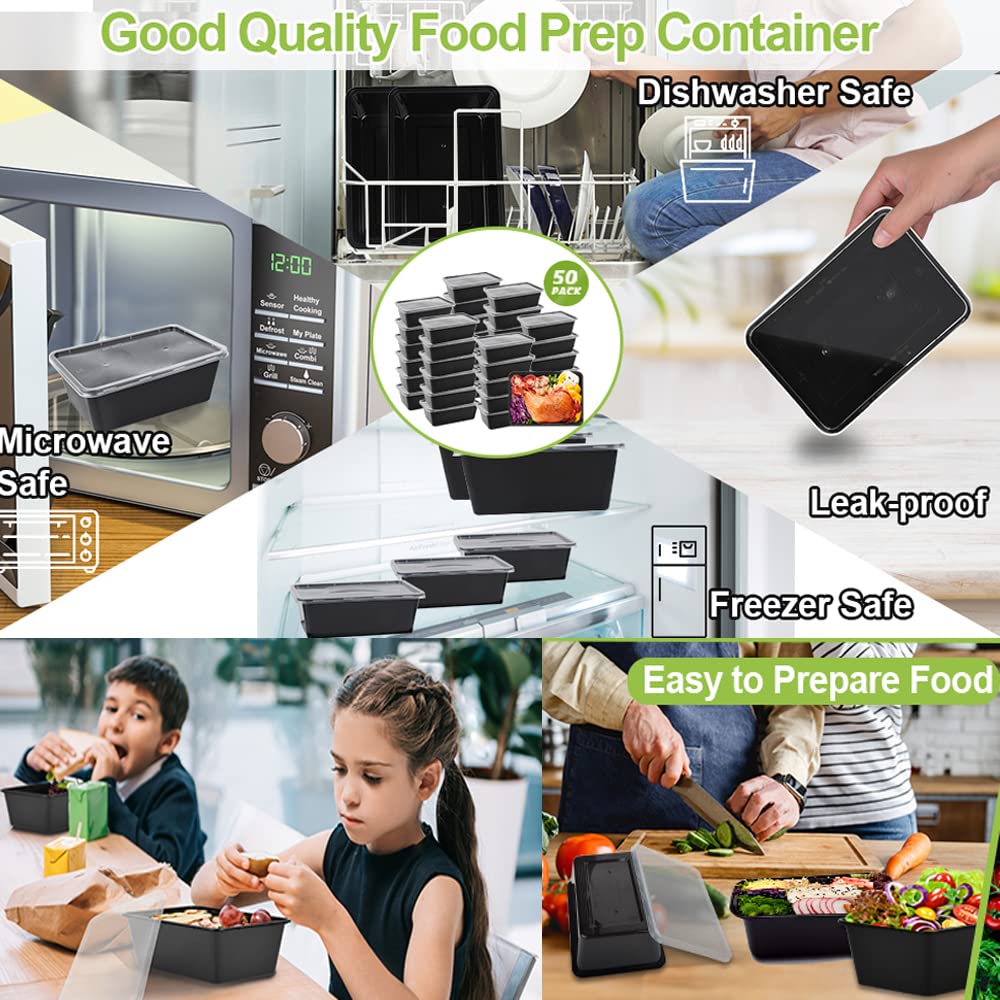 Ium   50-Pack Meal Prep Containers, 26 Oz Microwavable Reusable Food Containers With Lids For Food Prepping, Disposable Lunch Bo