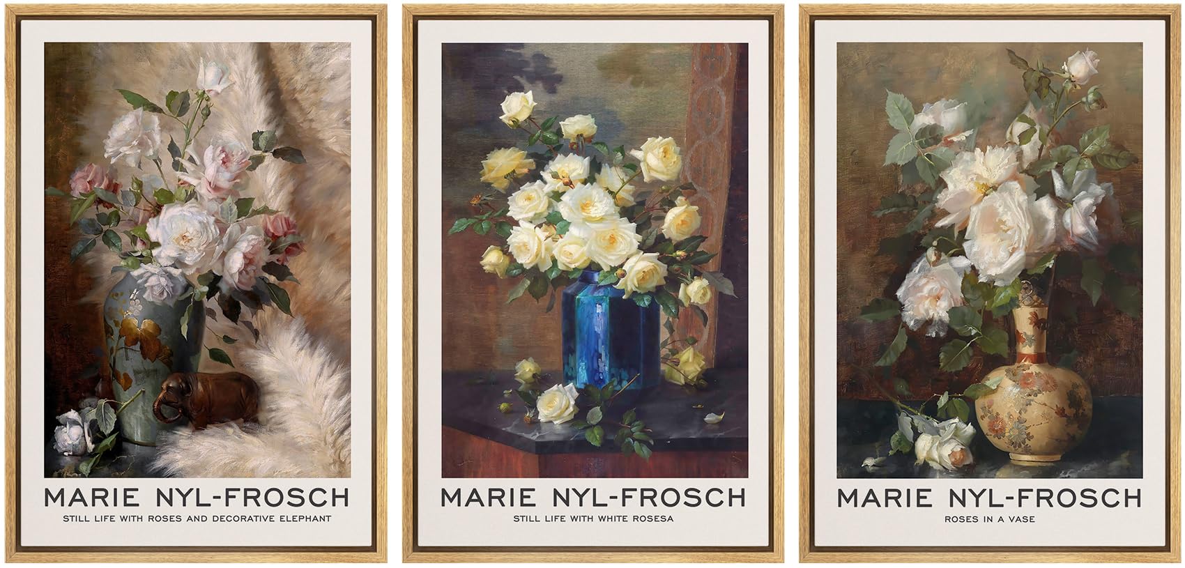 Wall26 Framed Canvas Print Wall Art Set Marie Nyl-Frosch Inspired Floral Still Life Illustrations Modern Art Decorative Floral B