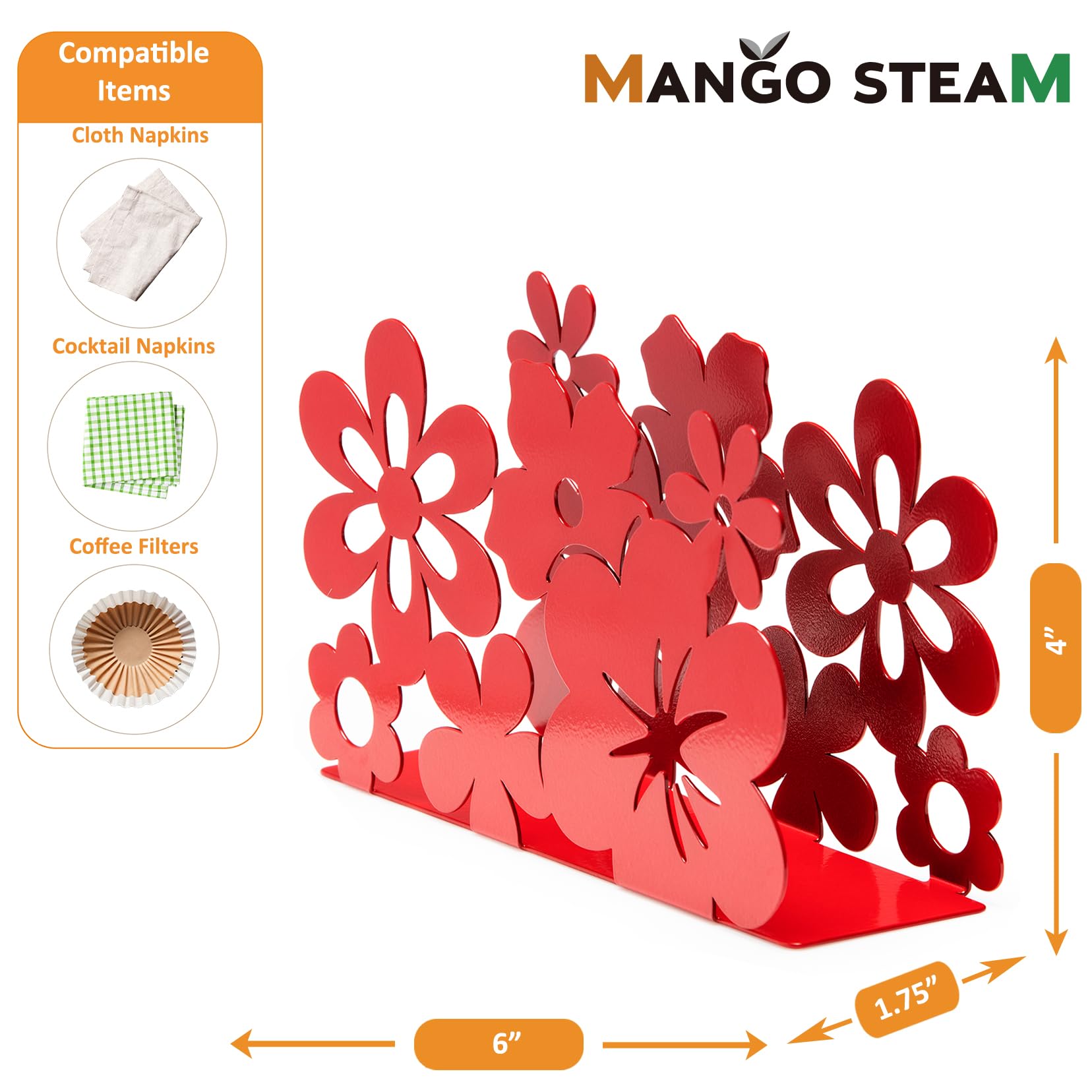 Mango Steam Tabletop Napkin/Tissue & Letter Holder For Home, Kitchen, Restaurants (Flower, Red)