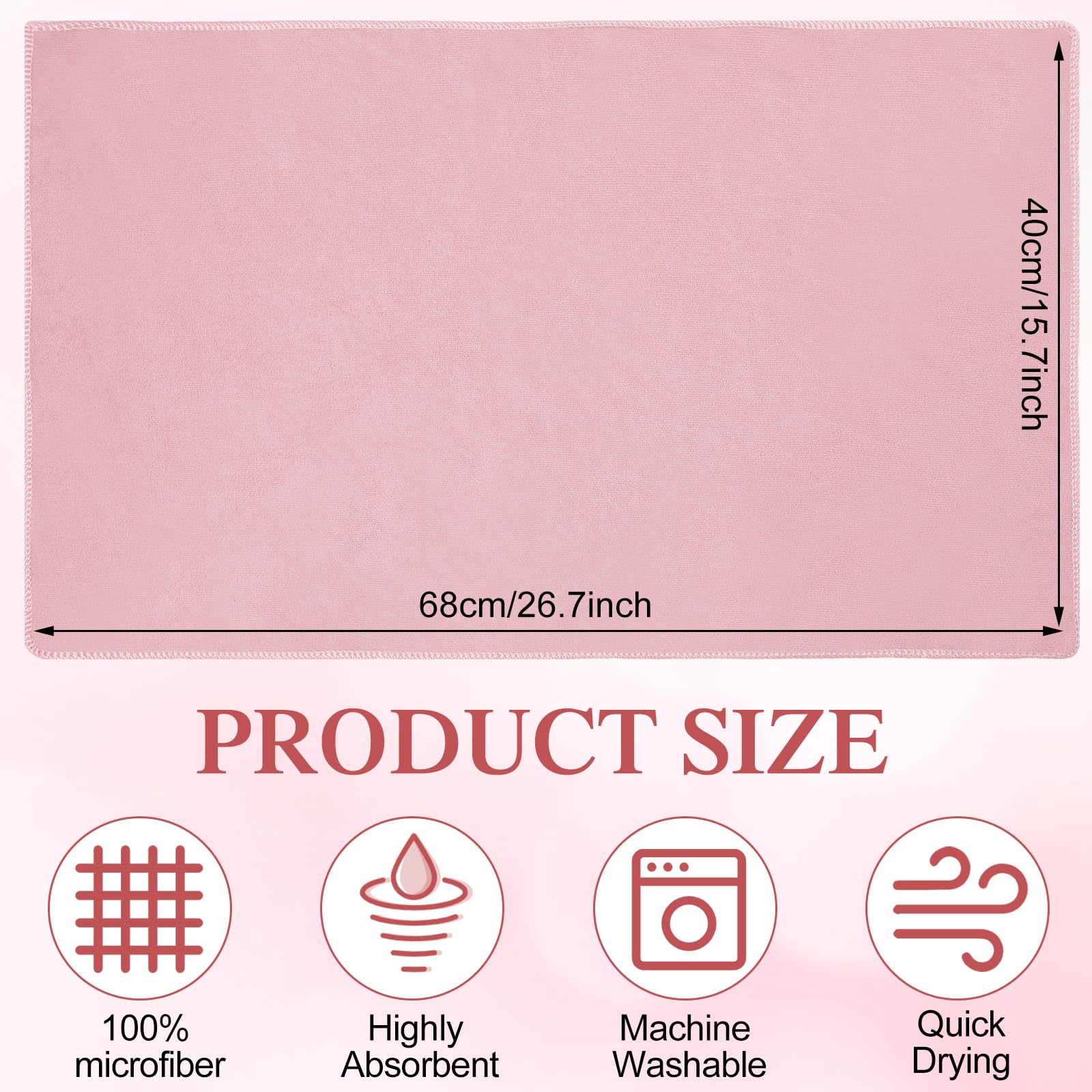 Moukeren 72 Pack Pink Salon Hand Towels Microfiber Absorbent Resistant 16 x 27 Hair Hand Towels Bulk Quick Dry for Salon Facial