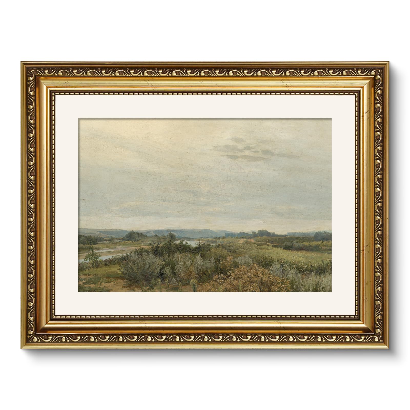 Arpeotcy Vintage Gold Framed Wall Art, 11X14 Inch Nature Trees Landscape Rivers Retro Paintings, Canvas Prints With Antique Fram