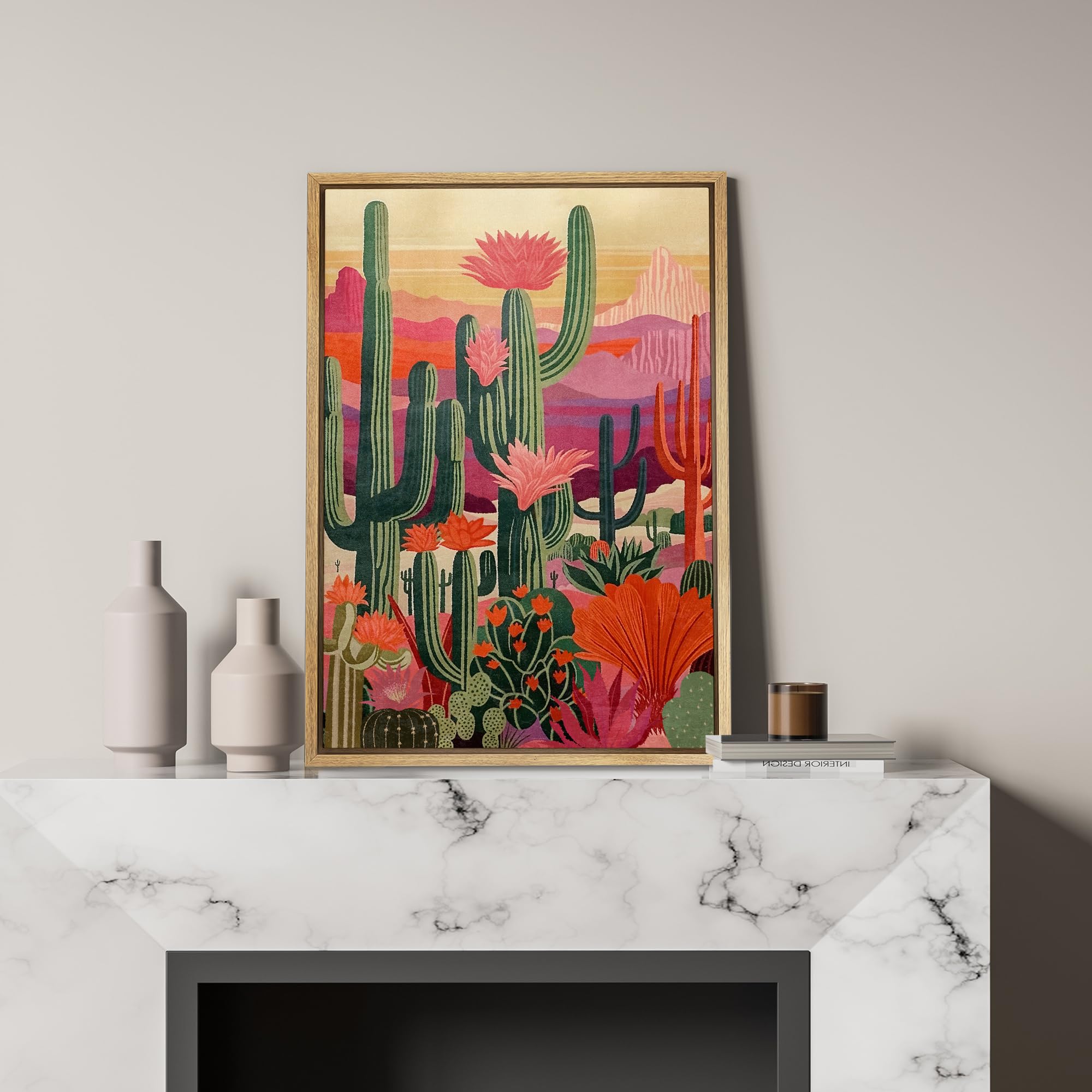 Signford Framed Canvas Print Wall Art Moon Over The Mountains Nature Wilderness Illustrations Modern Art Decorative Rustic Relax
