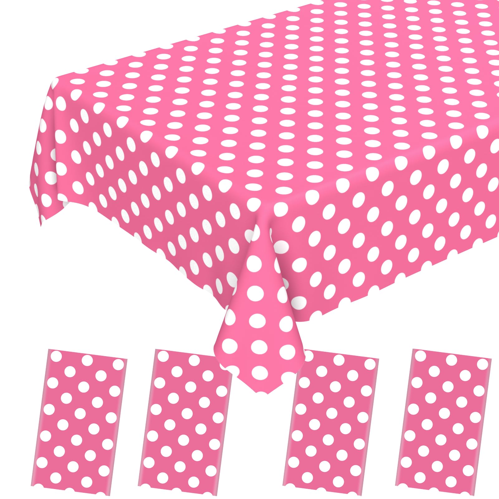 JCTHKUKU 4 Pcs Pink Polka Dot Table Cloth, Disposable Plastic Pink & White Tablecloth for Outdoor Picnic, Birthday, Gender Revea